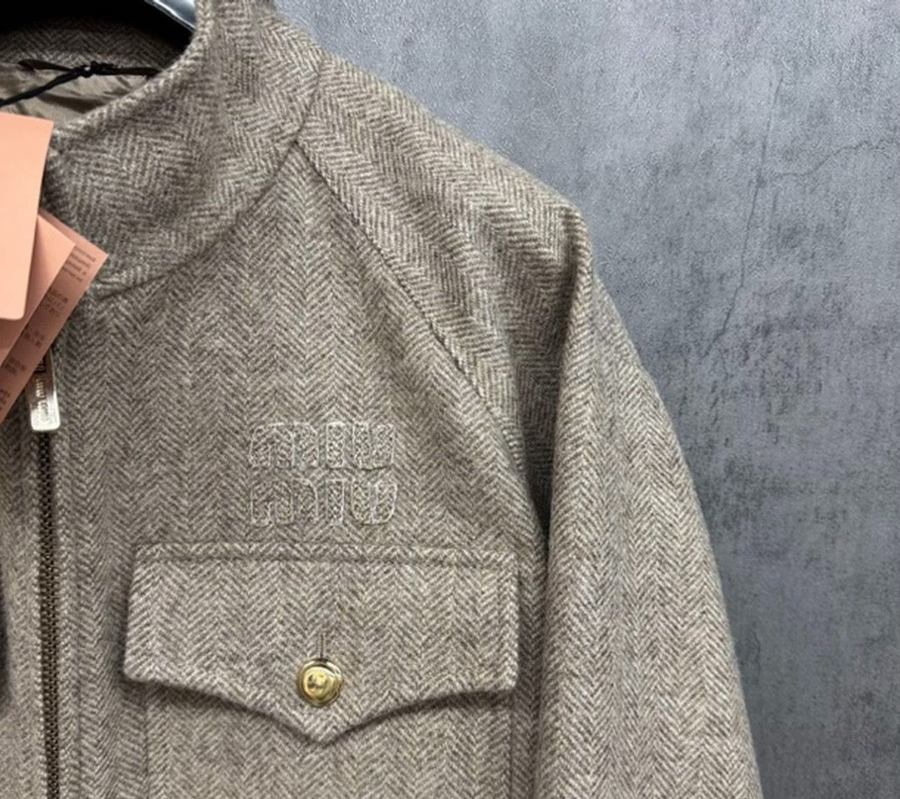 Miu Miu Miu Miu Herringbone Wool Logo Zip Jacket Size M Size US M / EU 48-50 / 2 - 4 Thumbnail