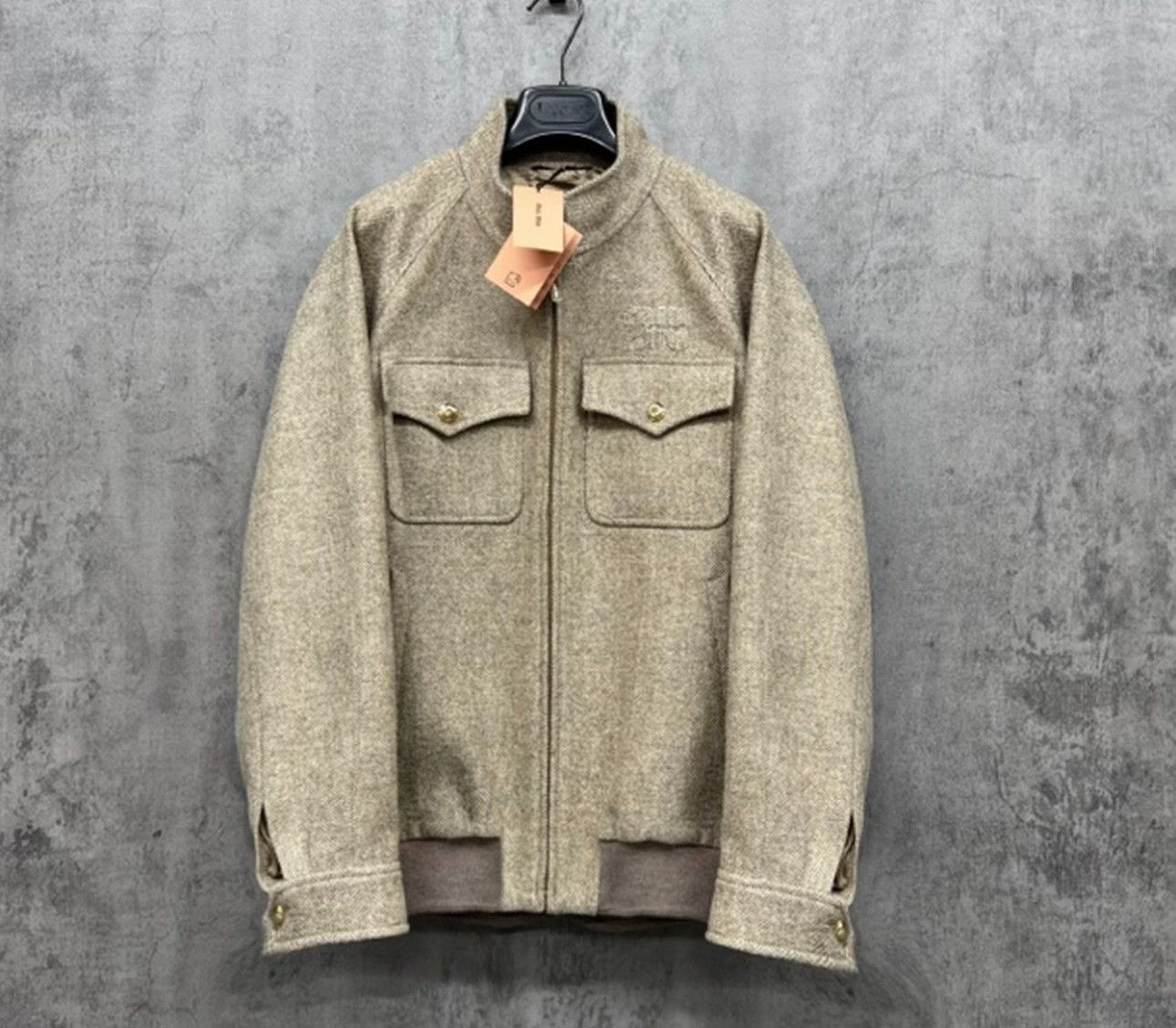Miu Miu Miu Miu Herringbone Wool Logo Zip Jacket Size M Size US M / EU 48-50 / 2 - 2 Thumbnail