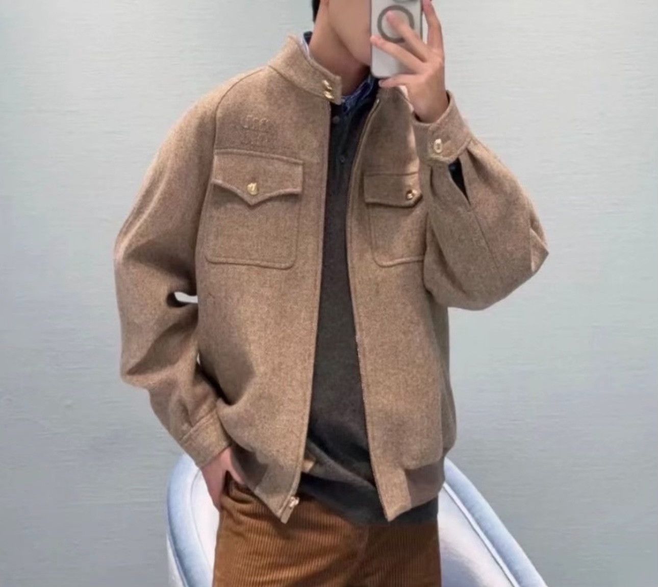 Miu Miu Miu Miu Herringbone Wool Logo Zip Jacket Size M Size US M / EU 48-50 / 2 - 3 Thumbnail