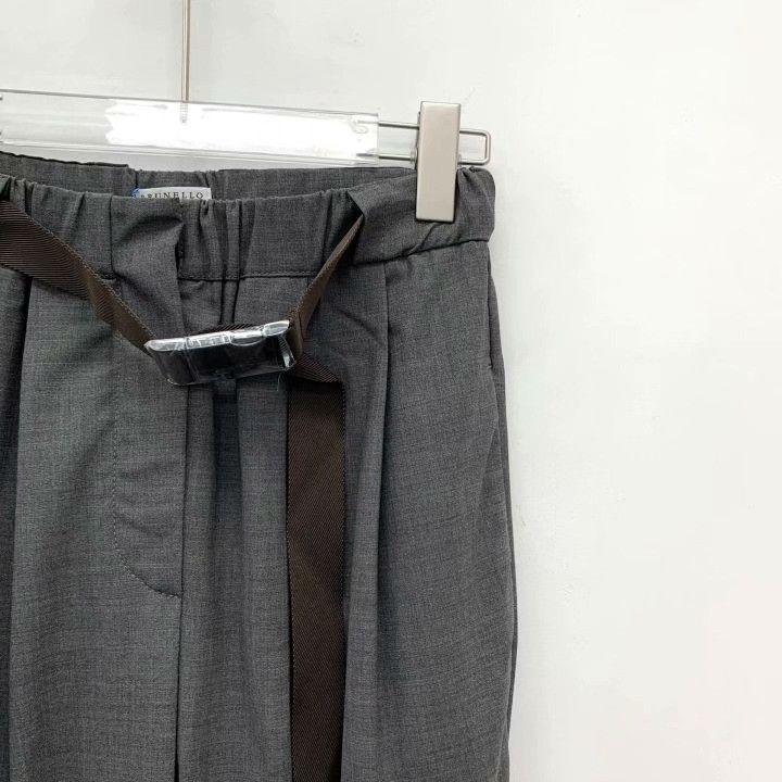 Brunello Cucinelli Brunello Cucinelli Gray Wool Belted Trousers Size 28" / US 6 / IT 42 - 3 Thumbnail