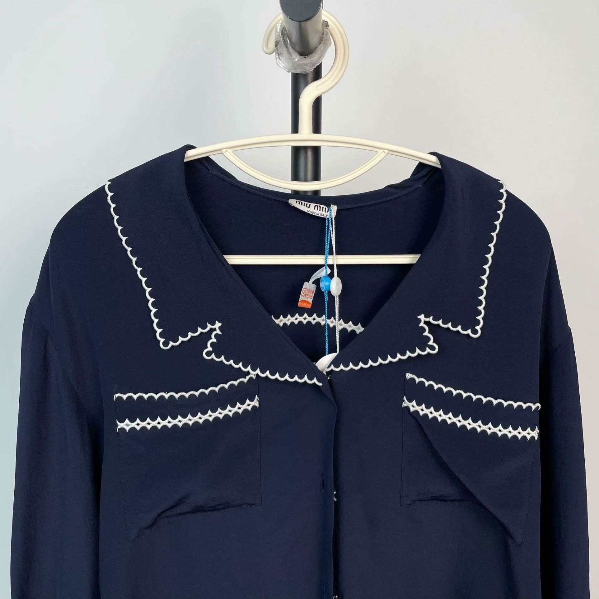 Miu Miu Miu Miu Dark Blue Silk Shirt Size M / US 6-8 / IT 42-44 - 9 Thumbnail