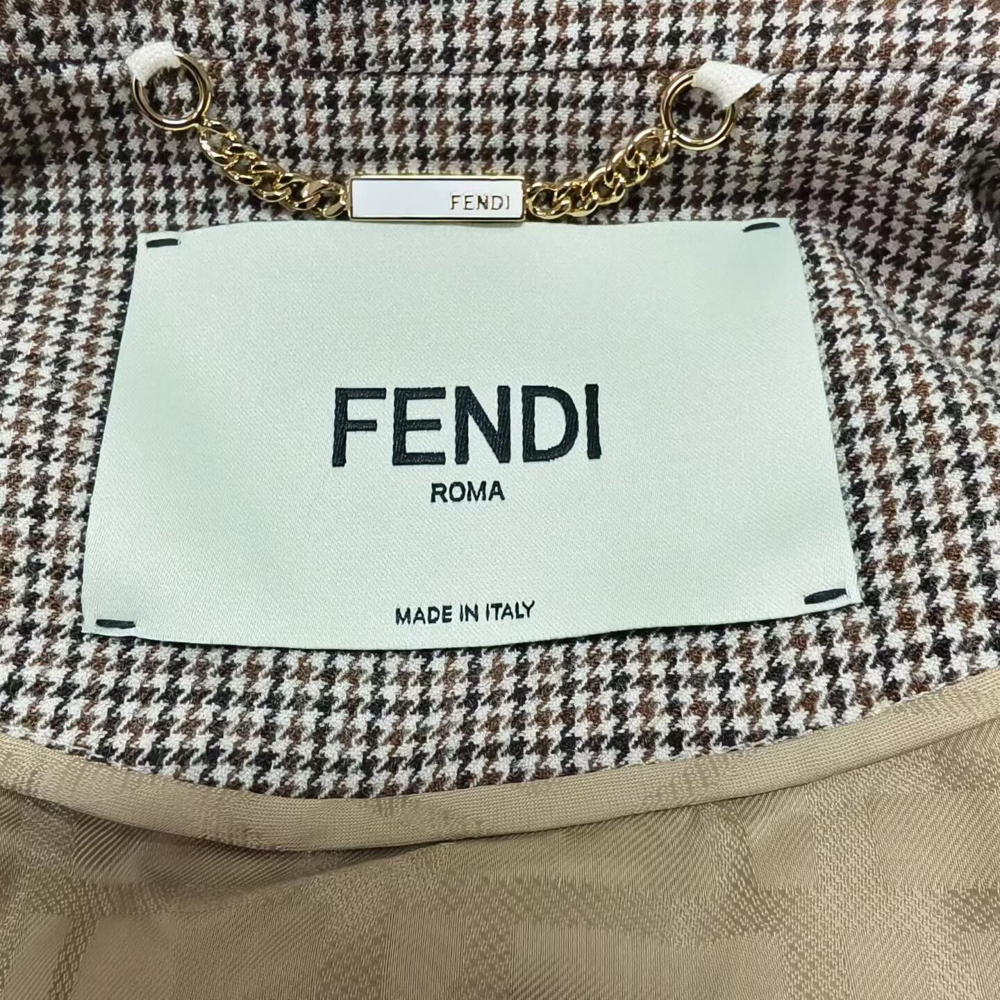 Fendi Fendi Beige Houndstooth Double-Breasted Blazer Size US M / EU 48-50 / 2 - 5 Thumbnail