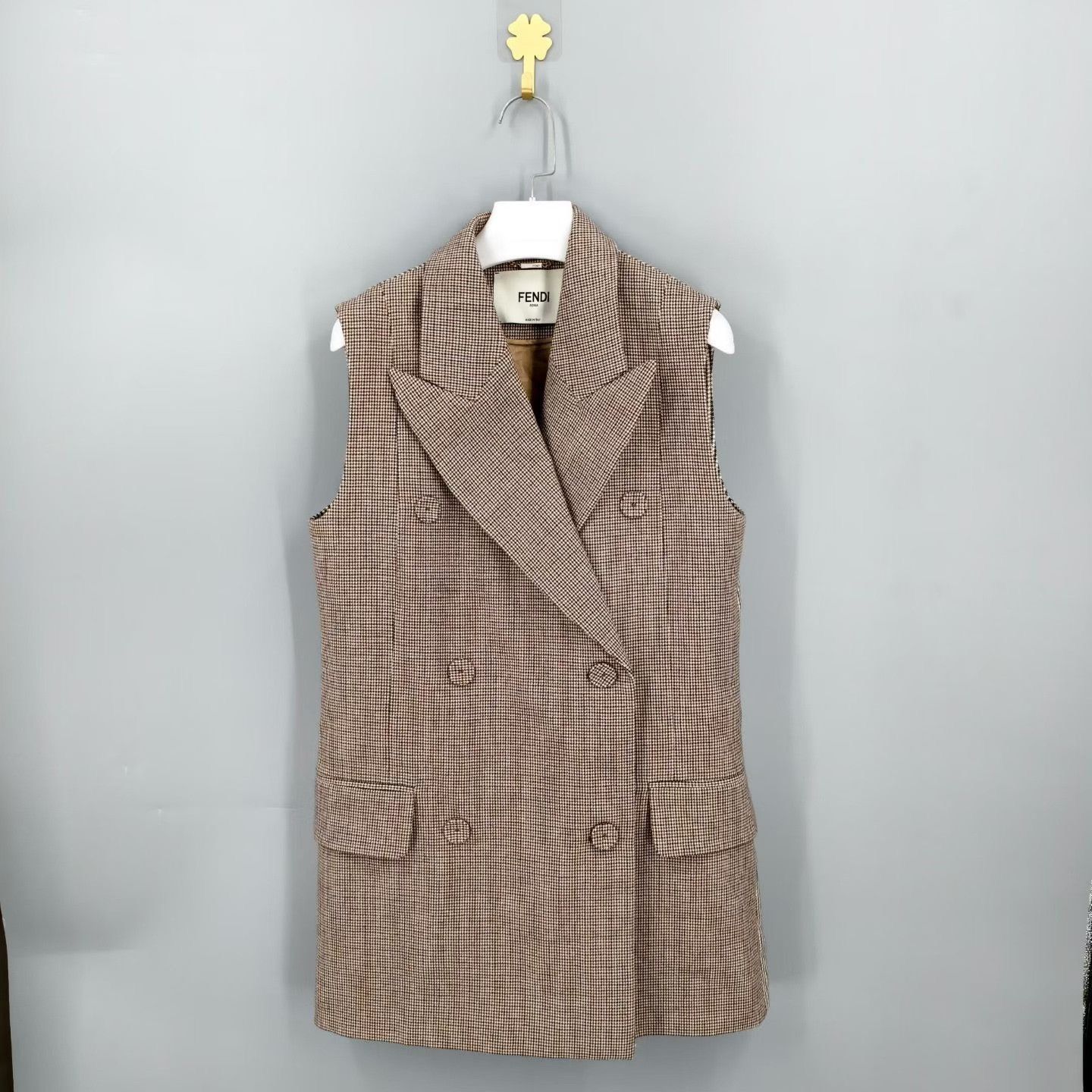 Fendi Fendi Beige Houndstooth Double-Breasted Blazer Size US M / EU 48-50 / 2 - 4 Thumbnail