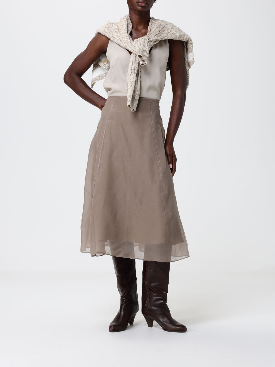 Brunello Cucinelli Brunello Cucinelli Skirt Woman Brown Size 30" / US 8 / IT 44 - 2 Thumbnail