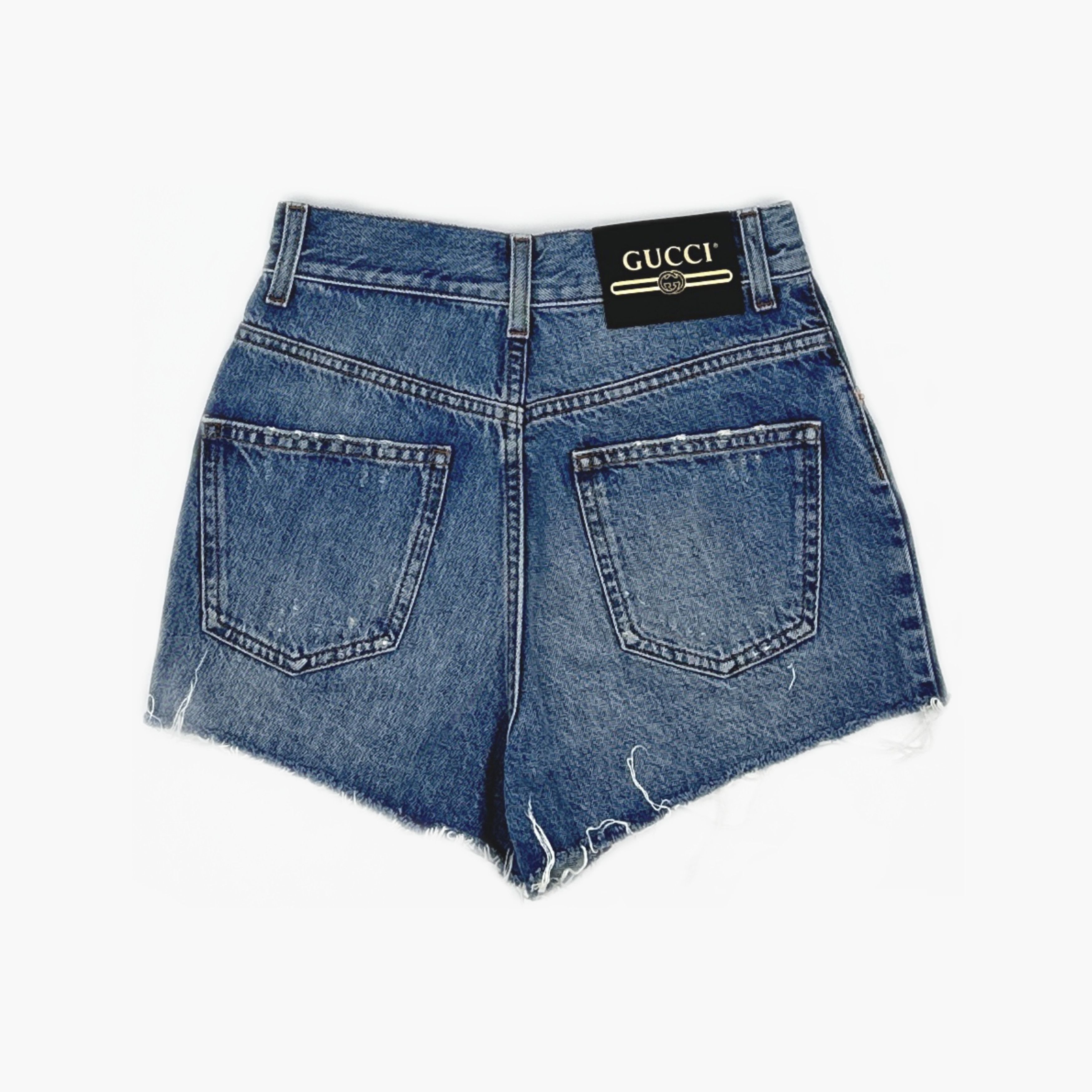 Gucci Gucci Apple Embroidered Logo Denim Shorts Size 23 Size 23" - 2 Thumbnail