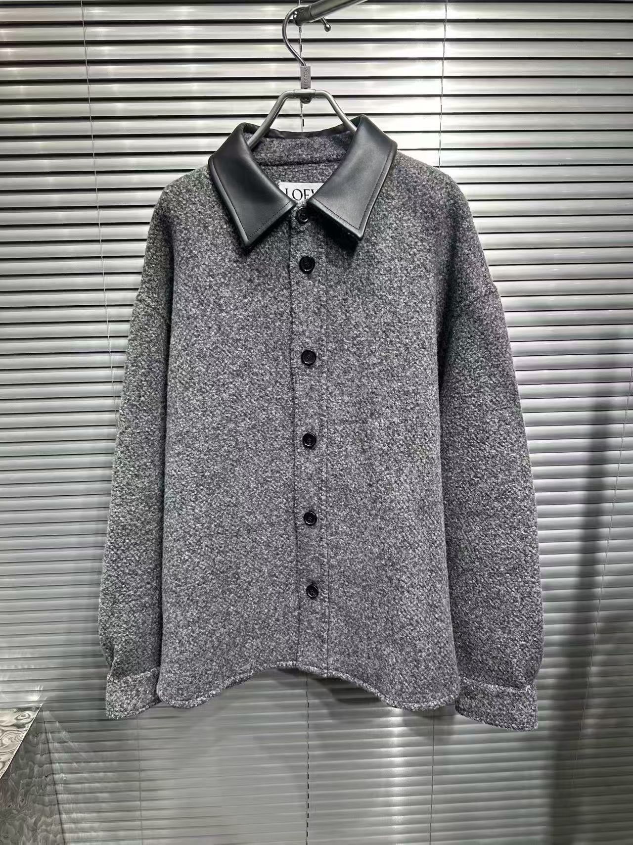 Loewe Loewe Leather Collar Wool Overshirt Size 50 Size US M / EU 48-50 / 2 - 2 Thumbnail
