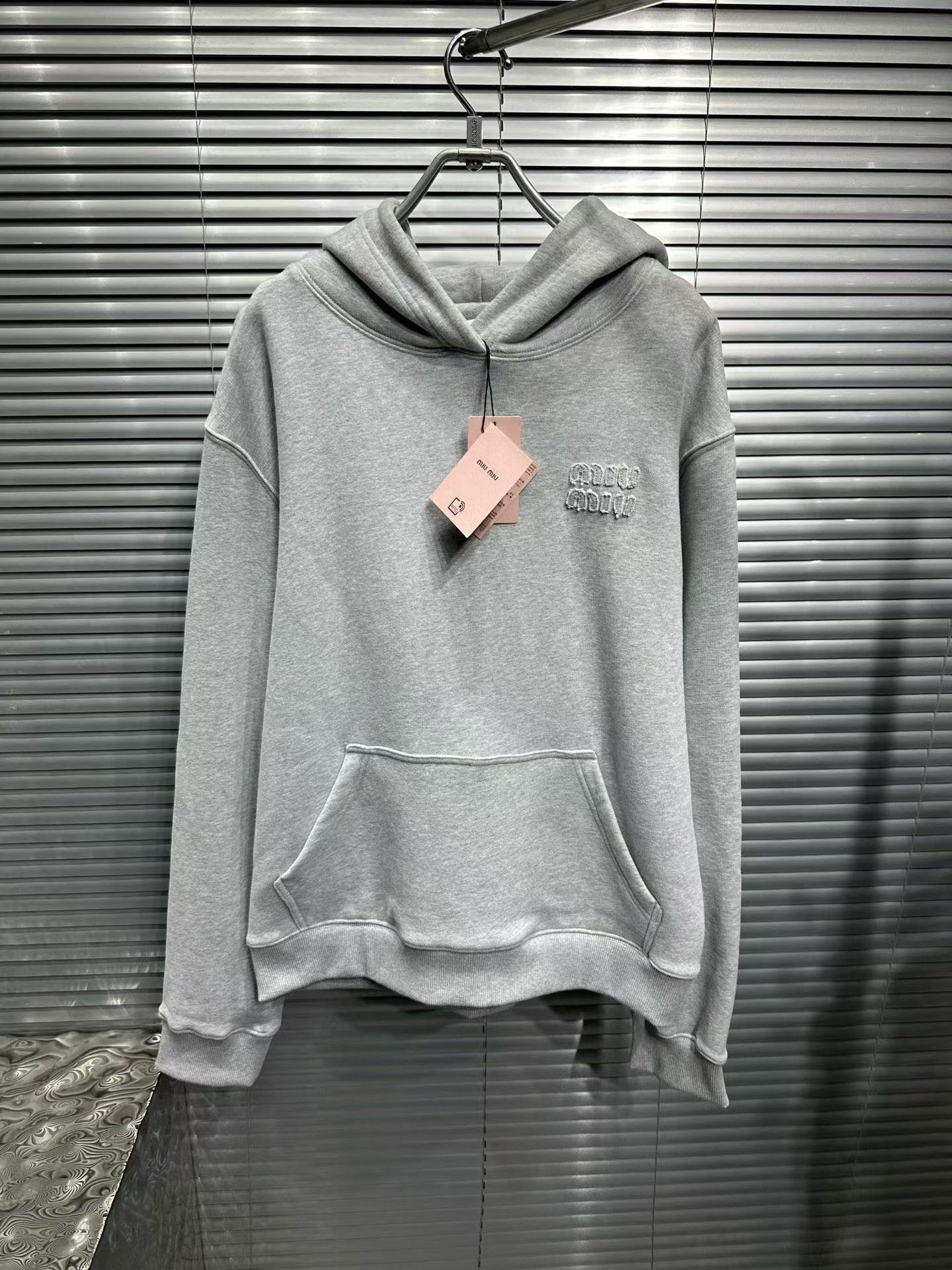 Miu Miu Miu Miu Embroidered Logo Hoodie Gray Size M Size US M / EU 48-50 / 2 - 2 Thumbnail