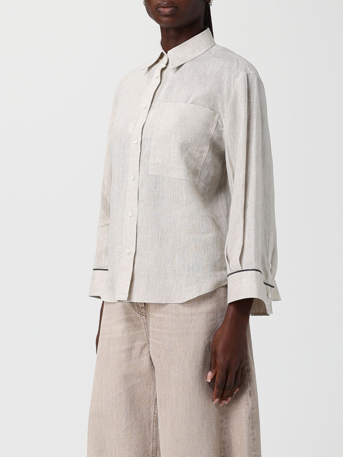 Brunello Cucinelli Brunello Cucinelli Shirt Woman Ecru Size S / US 4 / IT 40 - 4 Thumbnail