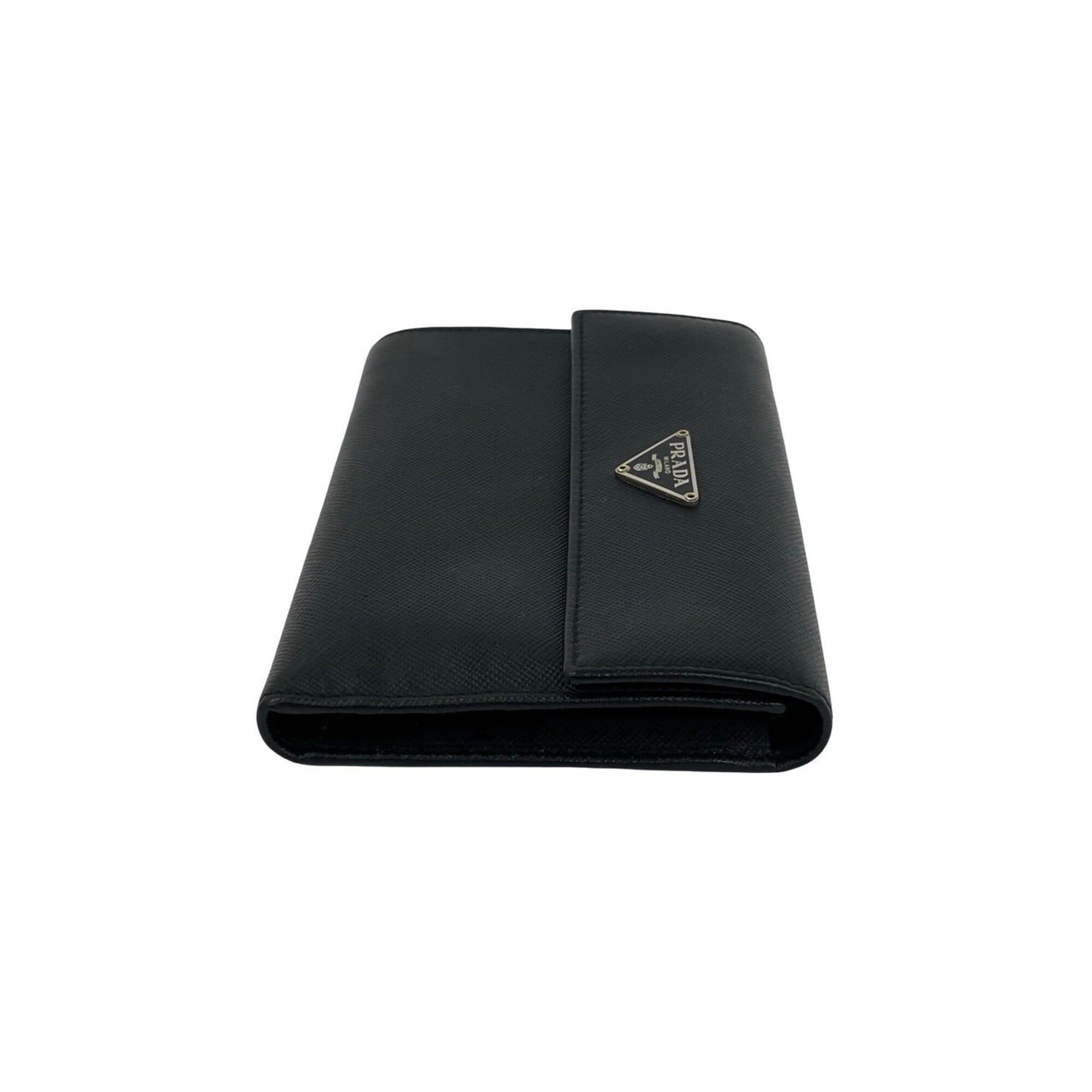 Prada PRADA Tri-fold Wallet with Triangle Logo Hardware, Saffiano Leather, Genuine Billfold, Coin Purse, Black, 40548 Size ONE SIZE - 5 Thumbnail