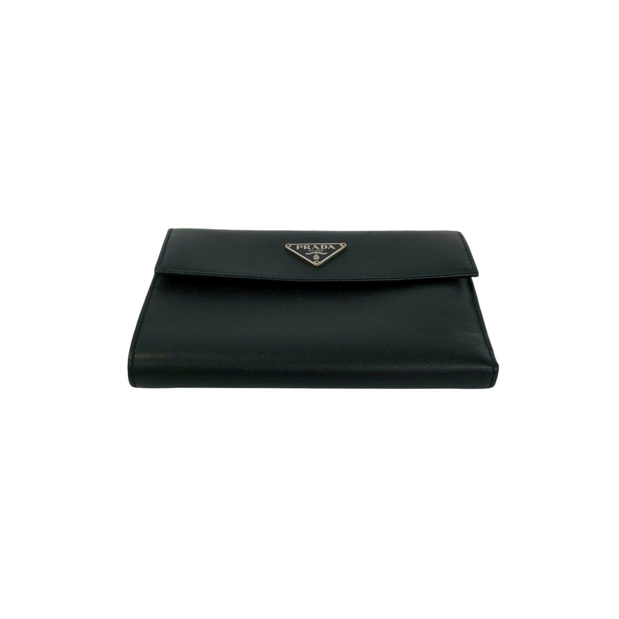Prada PRADA Tri-fold Wallet with Triangle Logo Hardware, Saffiano Leather, Genuine Billfold, Coin Purse, Black, 40548 Size ONE SIZE - 6 Thumbnail
