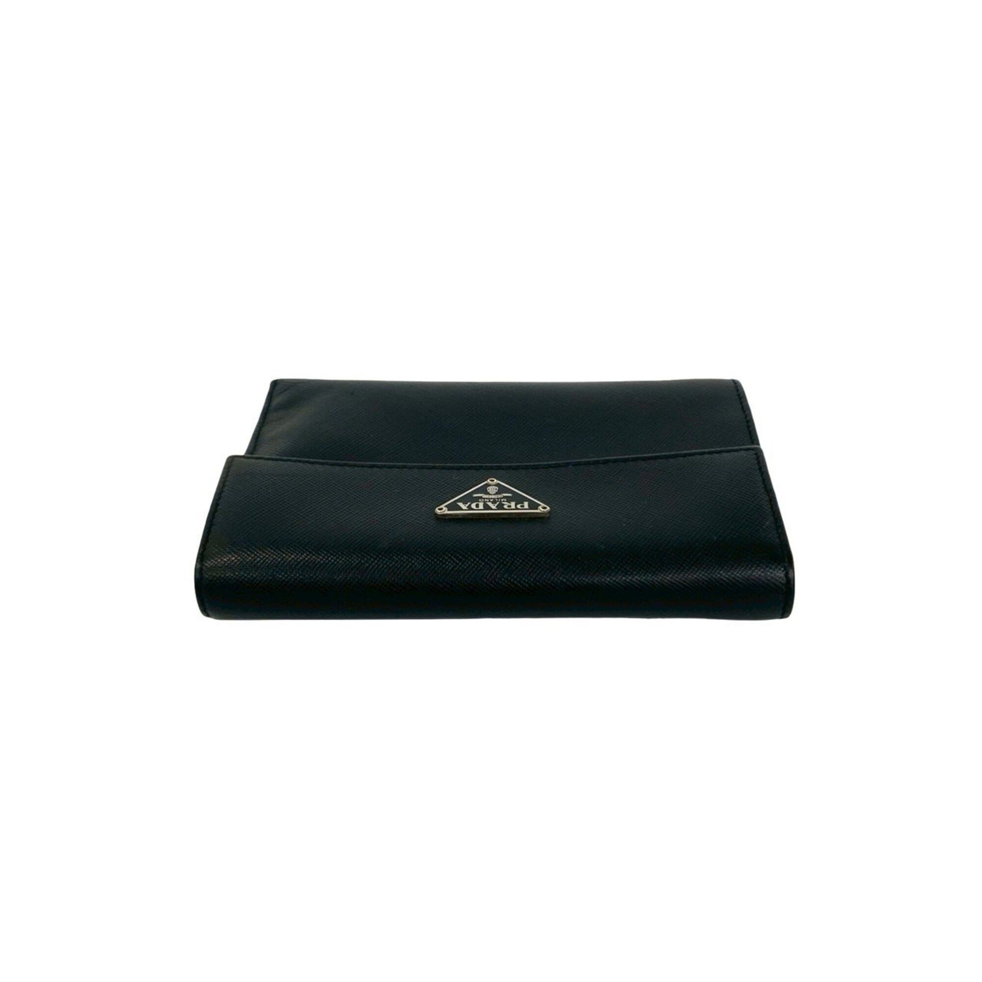 Prada PRADA Tri-fold Wallet with Triangle Logo Hardware, Saffiano Leather, Genuine Billfold, Coin Purse, Black, 40548 Size ONE SIZE - 3 Thumbnail