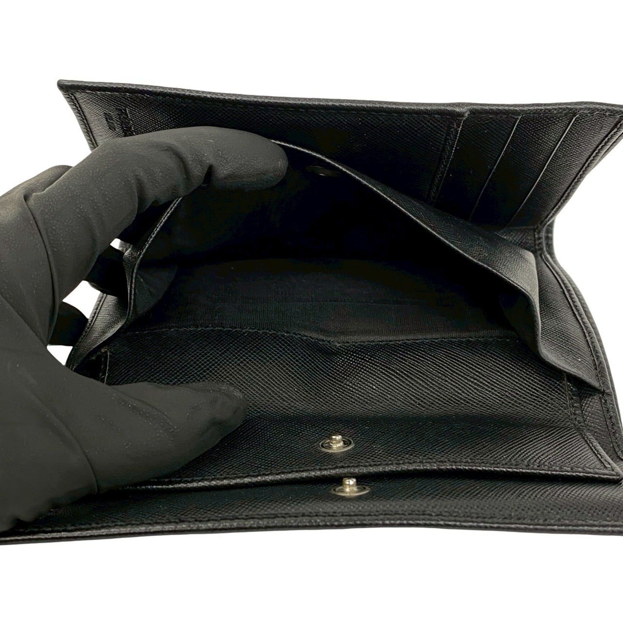 Prada PRADA Tri-fold Wallet with Triangle Logo Hardware, Saffiano Leather, Genuine Billfold, Coin Purse, Black, 40548 Size ONE SIZE - 10 Thumbnail