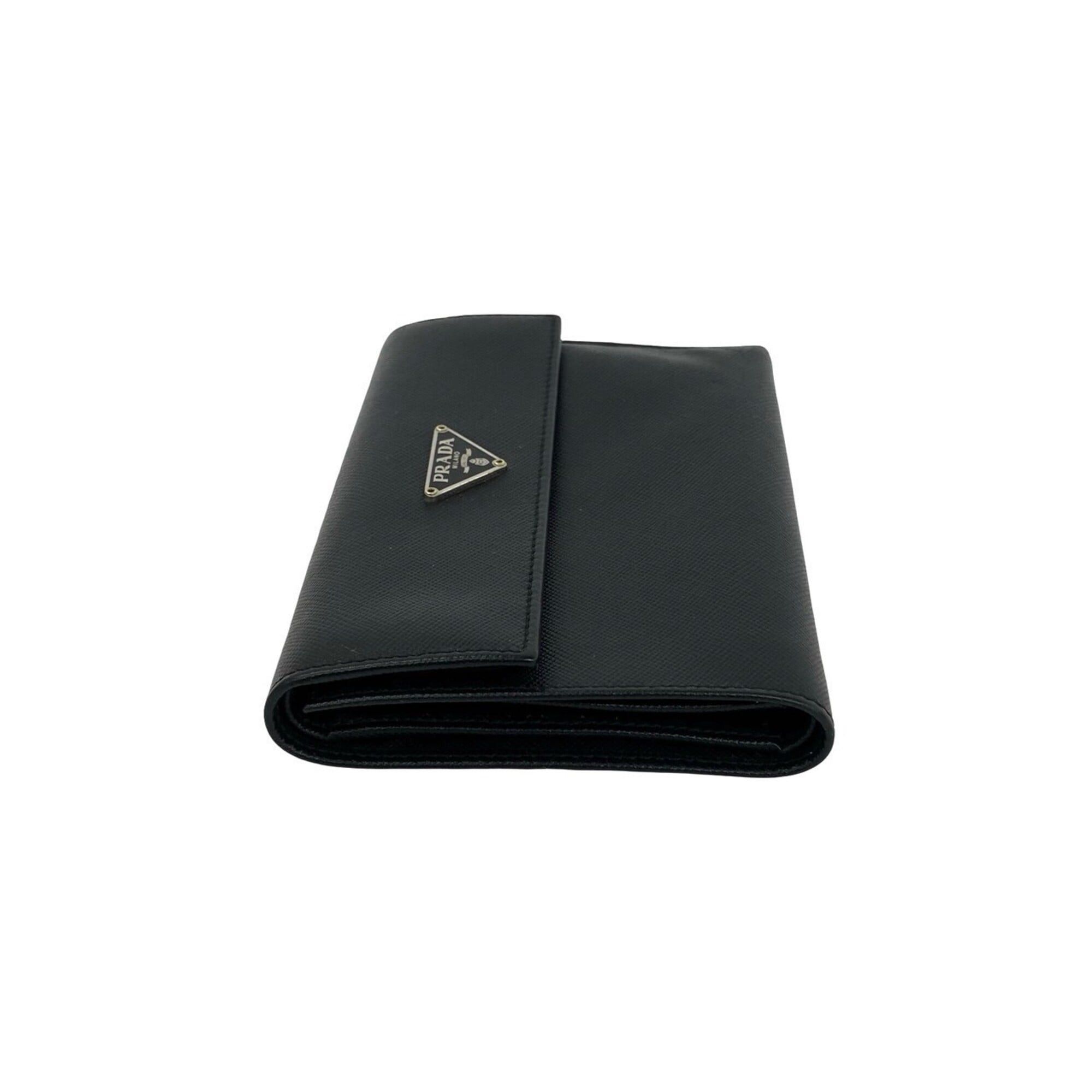 Prada PRADA Tri-fold Wallet with Triangle Logo Hardware, Saffiano Leather, Genuine Billfold, Coin Purse, Black, 40548 Size ONE SIZE - 4 Thumbnail