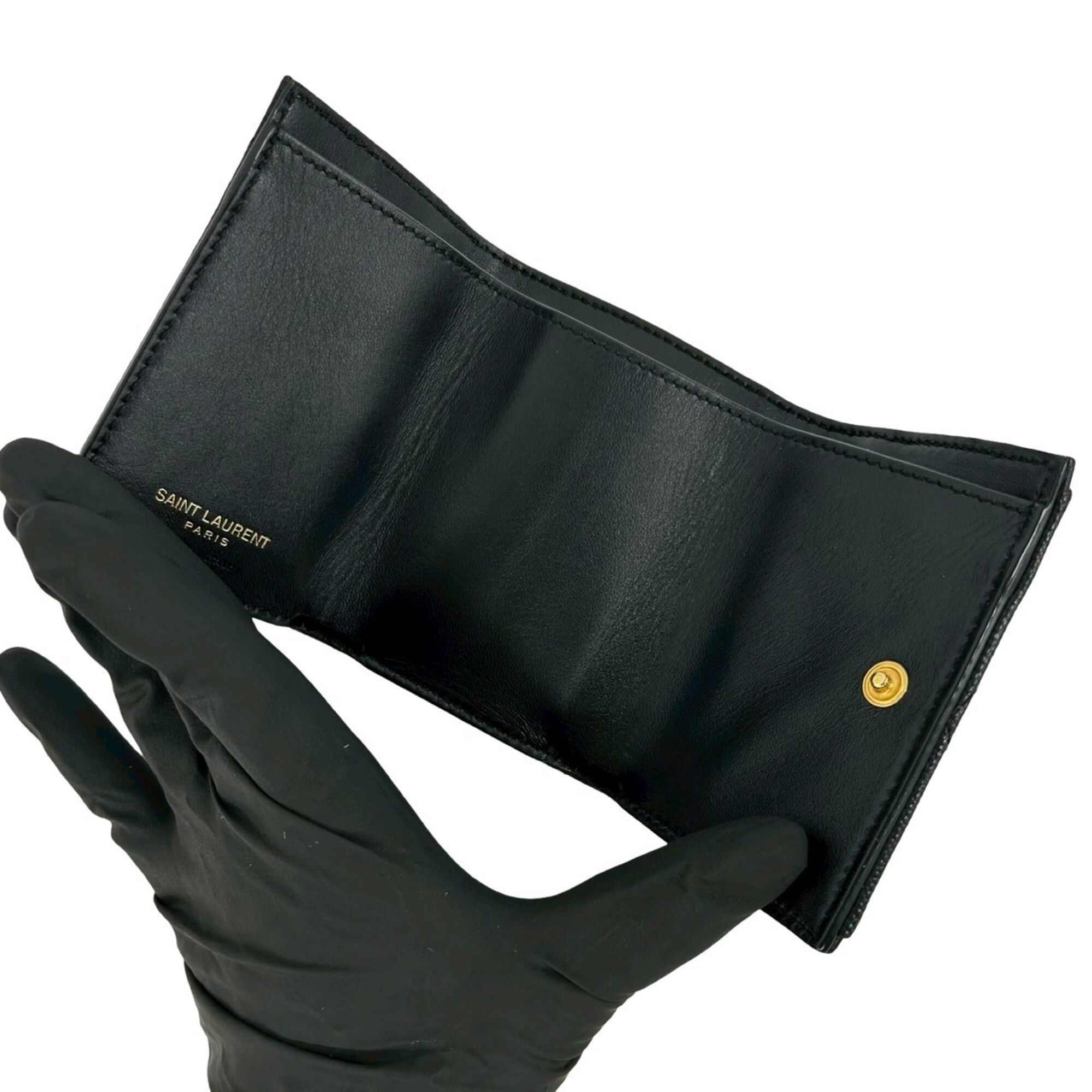 Saint Laurent Paris Yves Saint Laurent PARIS YSL Logo Hardware Leather Tri-fold Mini Wallet Black 60063 Size ONE SIZE - 7 Thumbnail