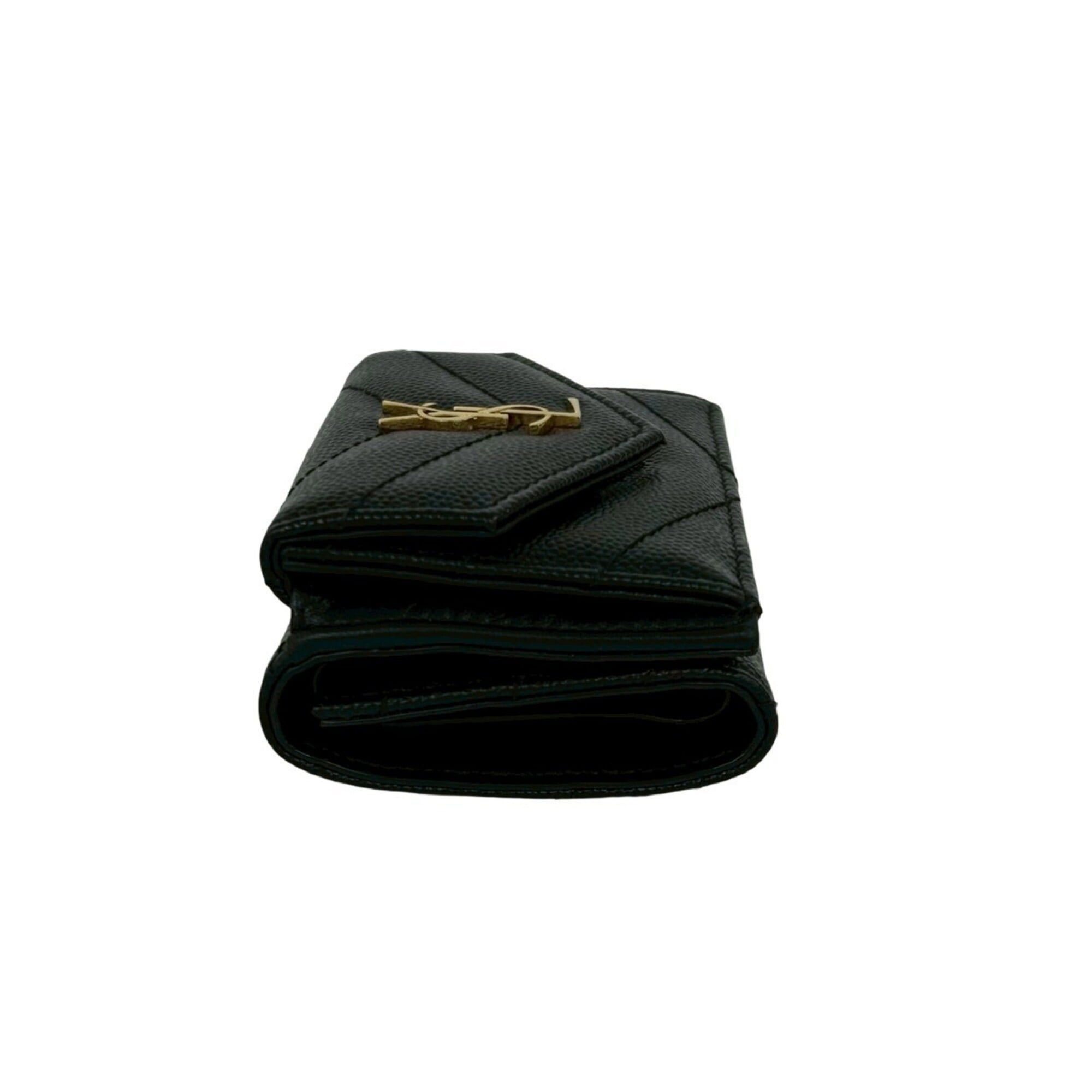 Saint Laurent Paris Yves Saint Laurent PARIS YSL Logo Hardware Leather Tri-fold Mini Wallet Black 60063 Size ONE SIZE - 5 Thumbnail