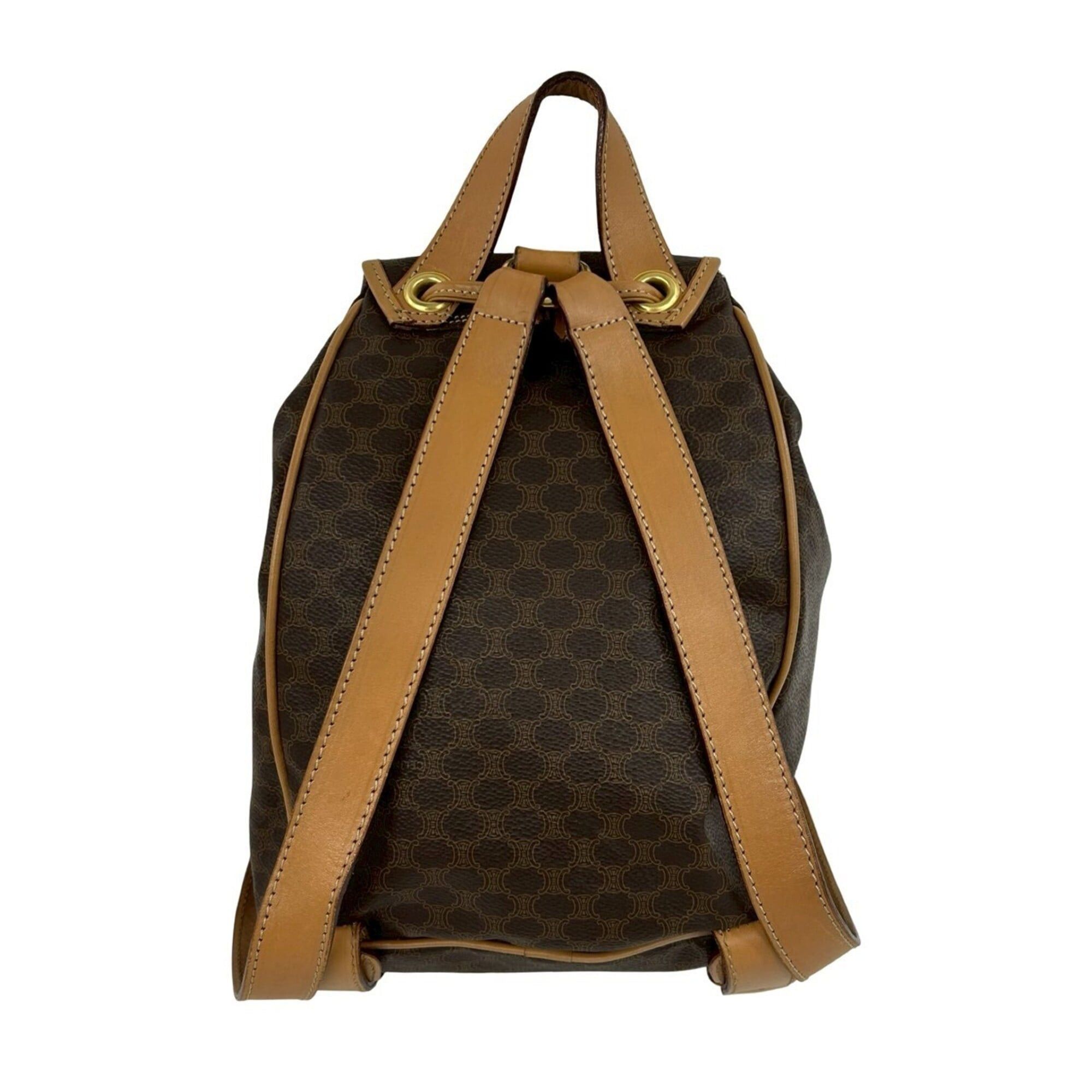 Celine CELINE Vintage Macadam Blazon Triomphe Pattern Logo Ring Hardware Leather Backpack Daypack Brown Size ONE SIZE - 3 Thumbnail
