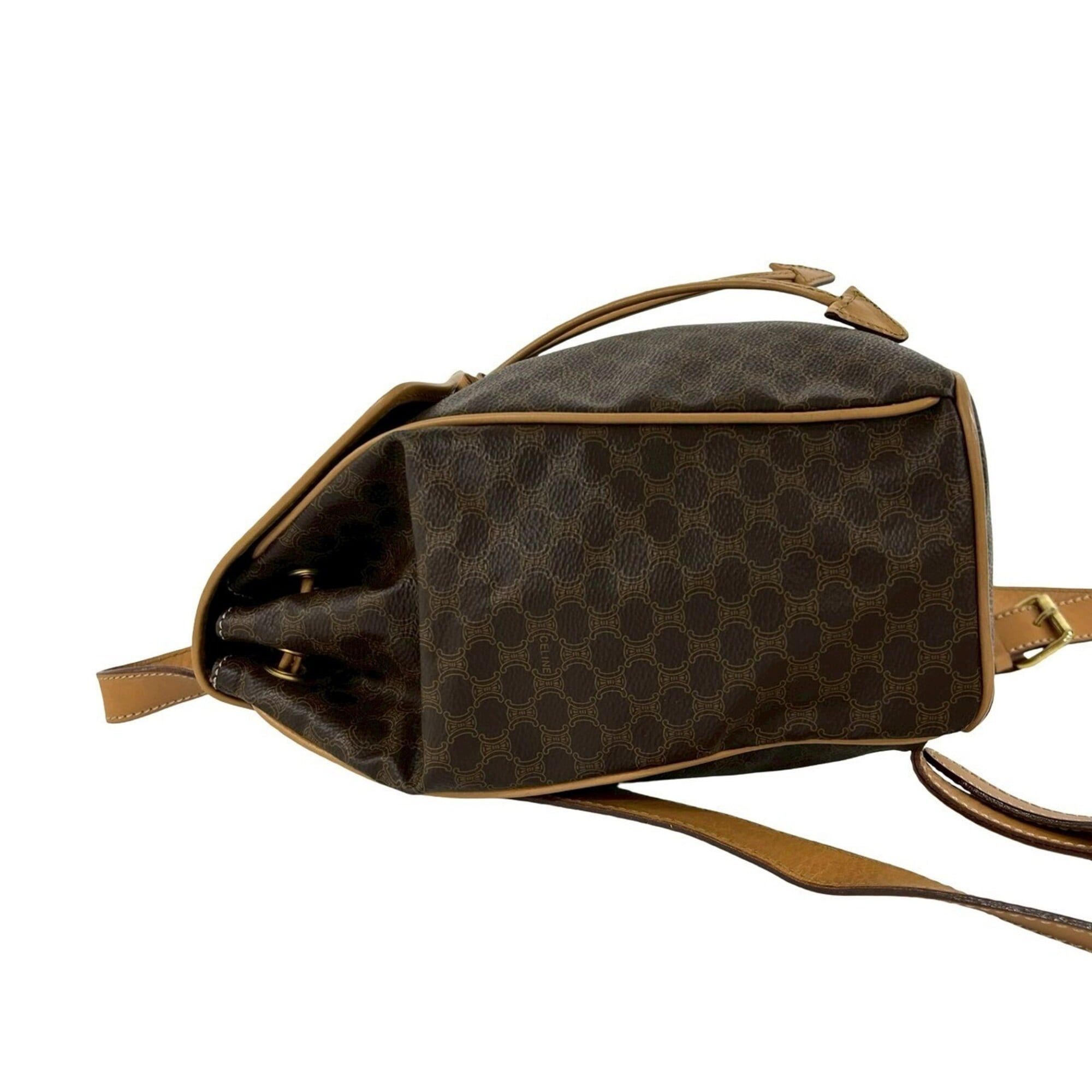 Celine CELINE Vintage Macadam Blazon Triomphe Pattern Logo Ring Hardware Leather Backpack Daypack Brown Size ONE SIZE - 5 Thumbnail