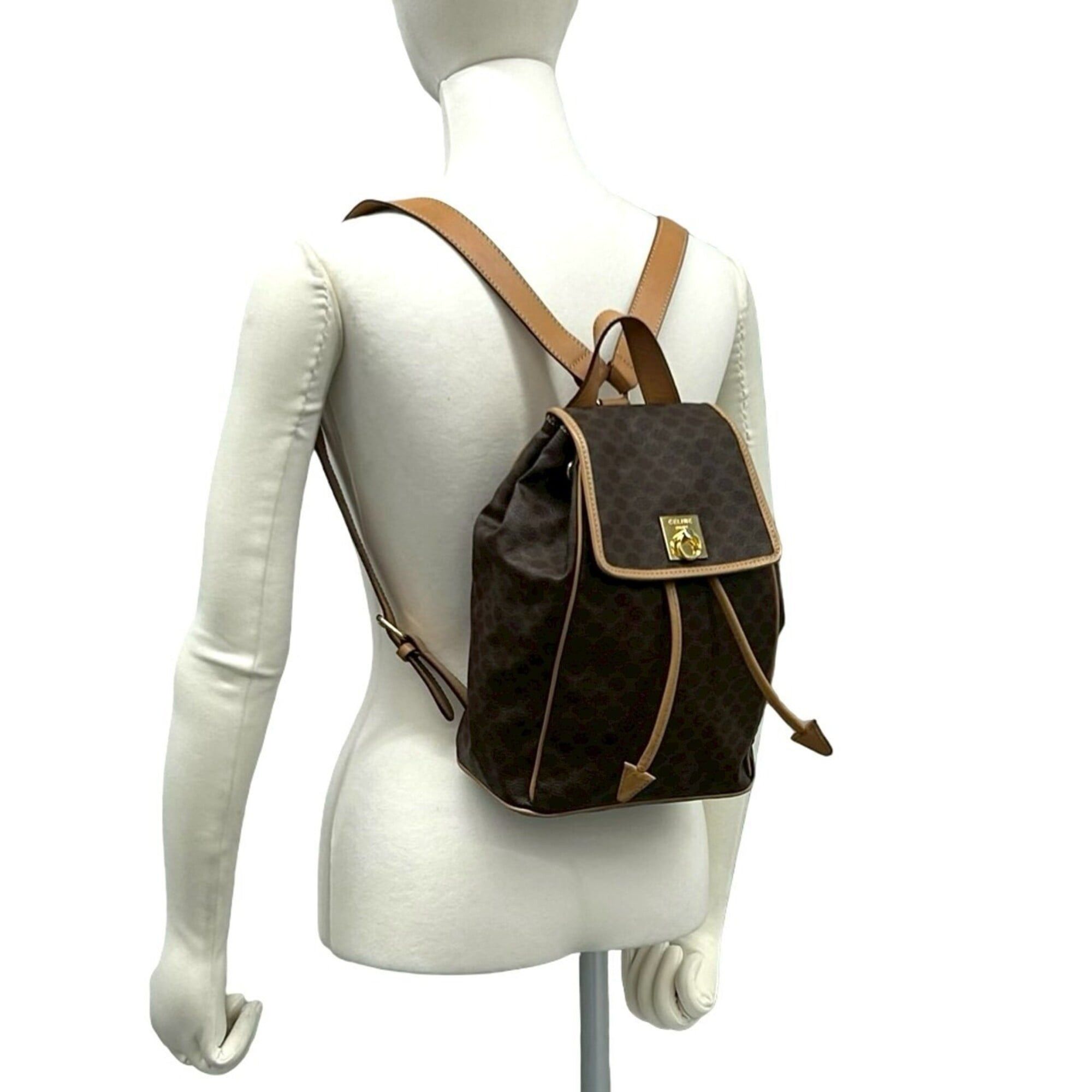 Celine CELINE Vintage Macadam Blazon Triomphe Pattern Logo Ring Hardware Leather Backpack Daypack Brown Size ONE SIZE - 2 Thumbnail