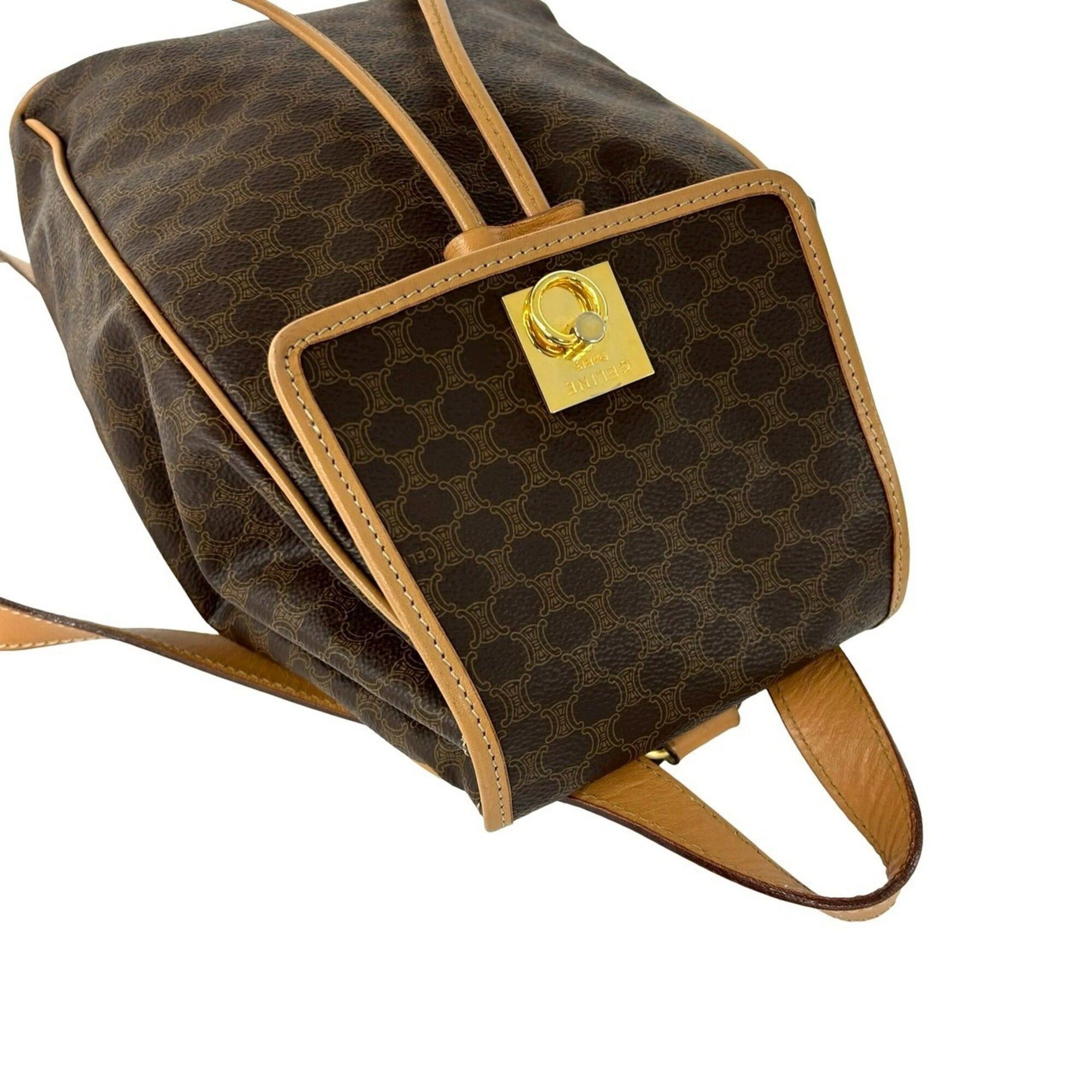 Celine CELINE Vintage Macadam Blazon Triomphe Pattern Logo Ring Hardware Leather Backpack Daypack Brown Size ONE SIZE - 4 Thumbnail