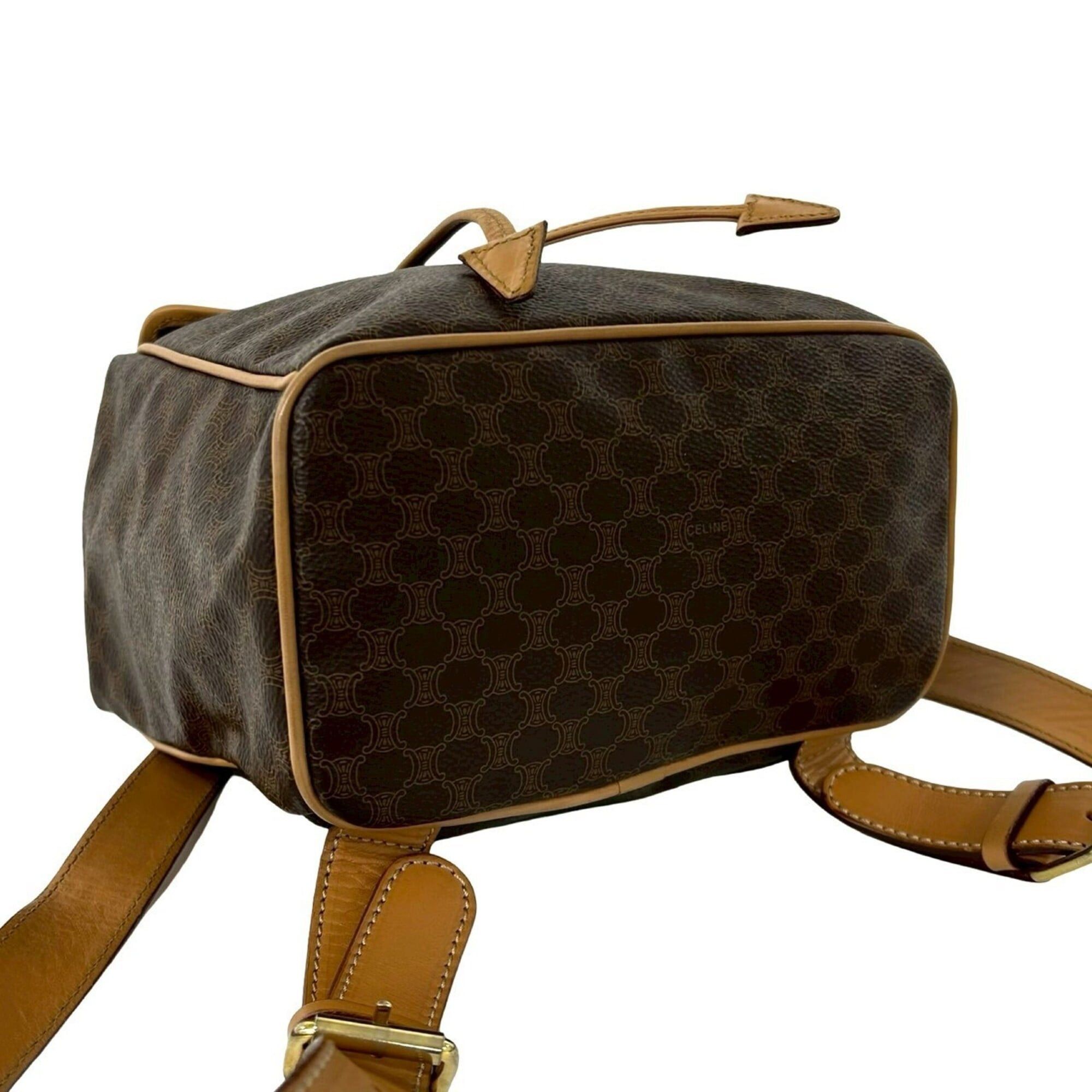 Celine CELINE Vintage Macadam Blazon Triomphe Pattern Logo Ring Hardware Leather Backpack Daypack Brown Size ONE SIZE - 7 Thumbnail