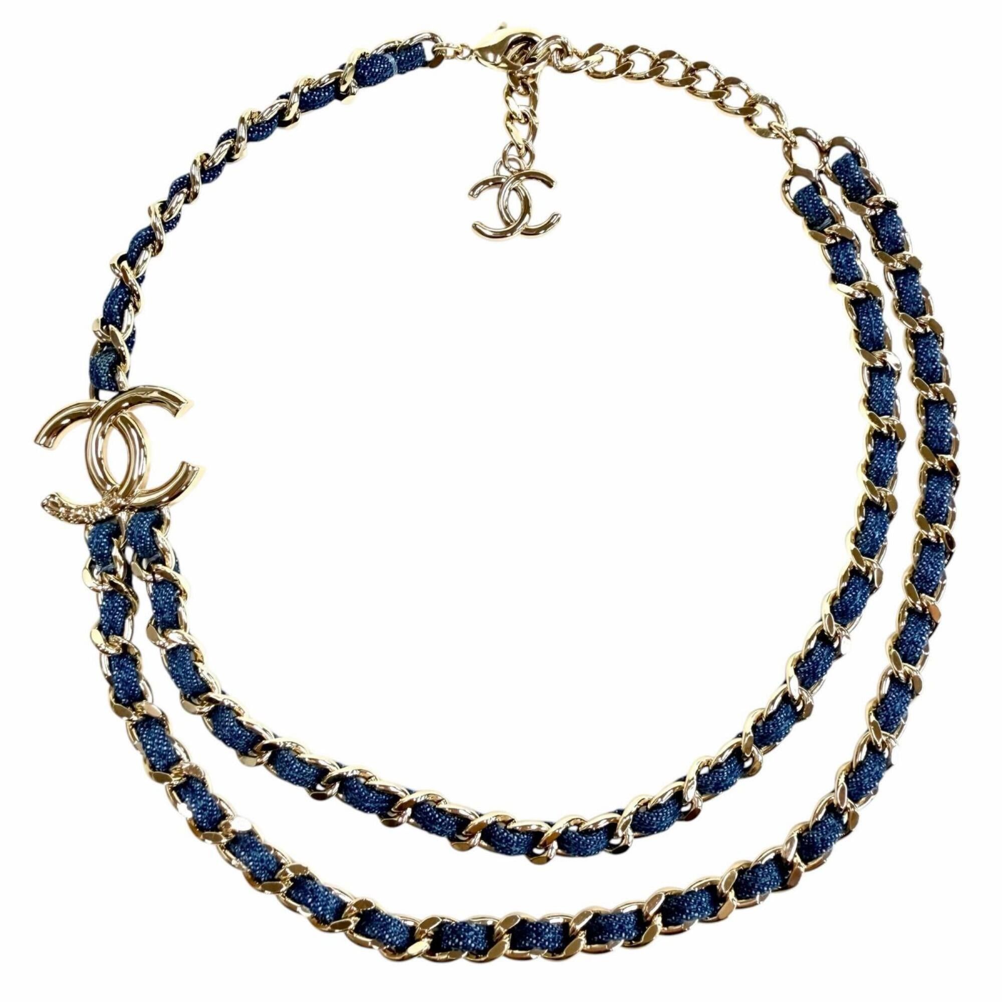 Chanel CHANEL B25P ABF163 Coco Mark Double Chain Necklace, Blue with Gold Hardware, Made in Italy, Women's. Size ONE SIZE - 2 Thumbnail