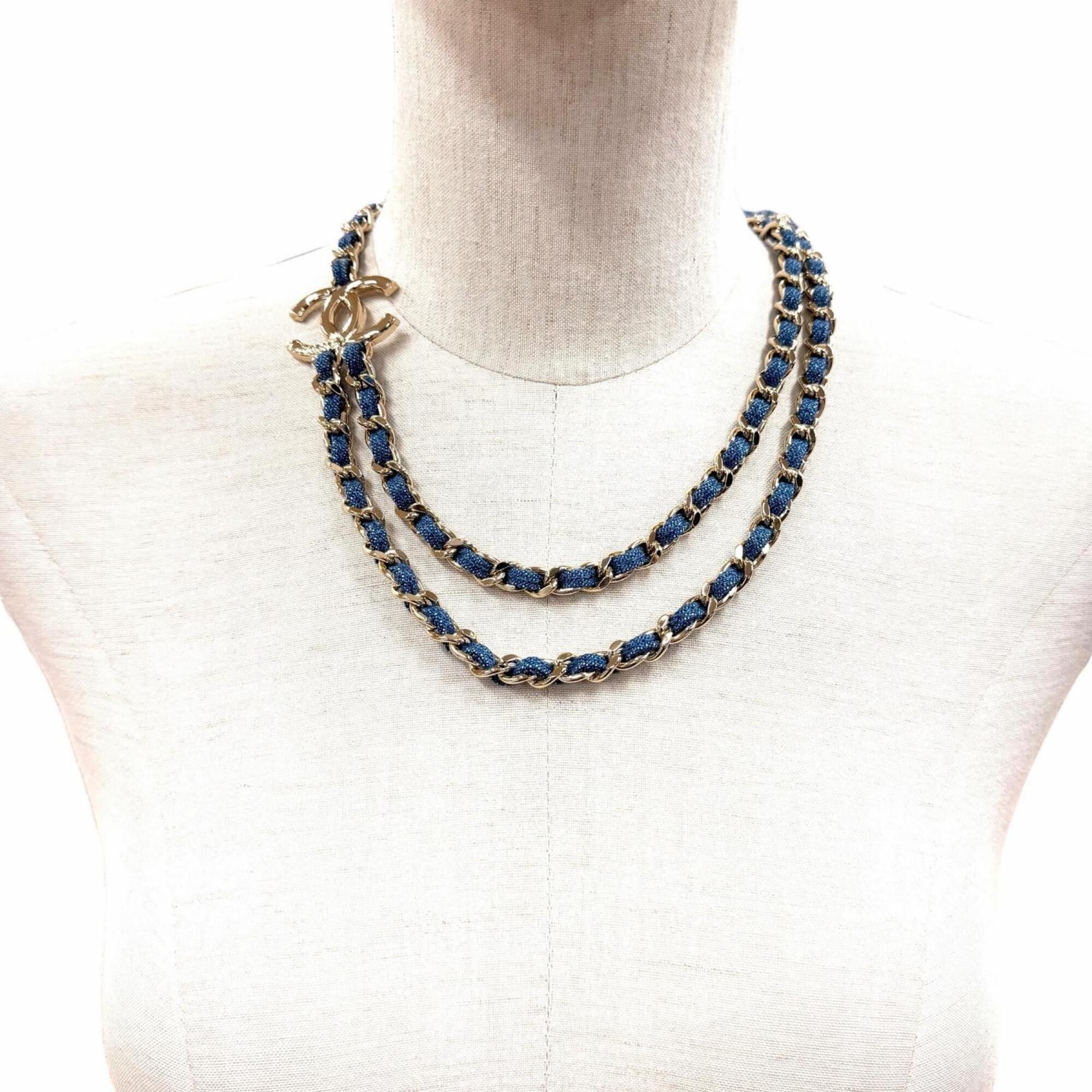 Chanel CHANEL B25P ABF163 Coco Mark Double Chain Necklace, Blue with Gold Hardware, Made in Italy, Women's. Size ONE SIZE - 3 Thumbnail
