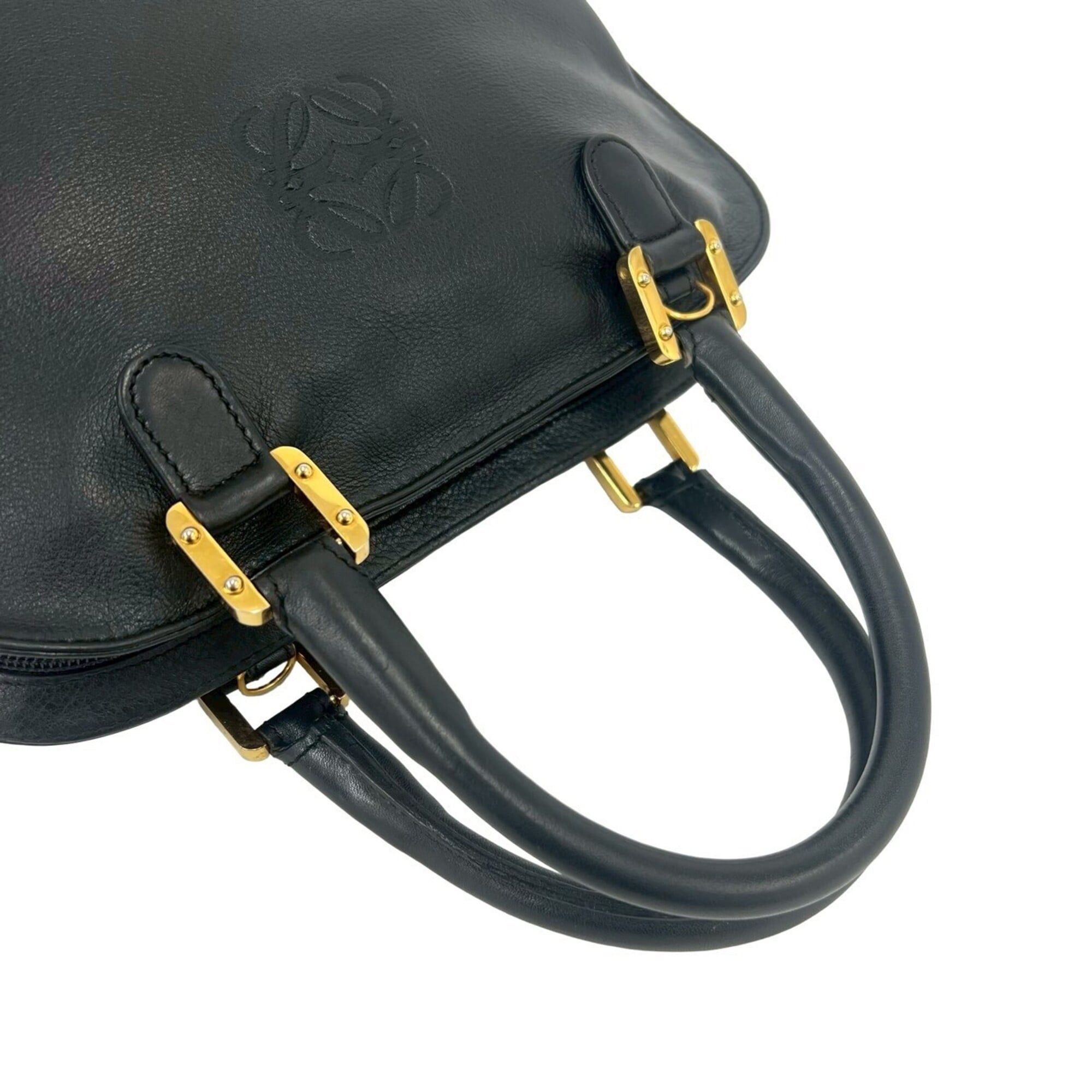 Loewe LOEWE Vintage Anagram Logo Engraved Leather Handbag Tote Bag Mini Boston Black 61956 Size ONE SIZE - 4 Thumbnail
