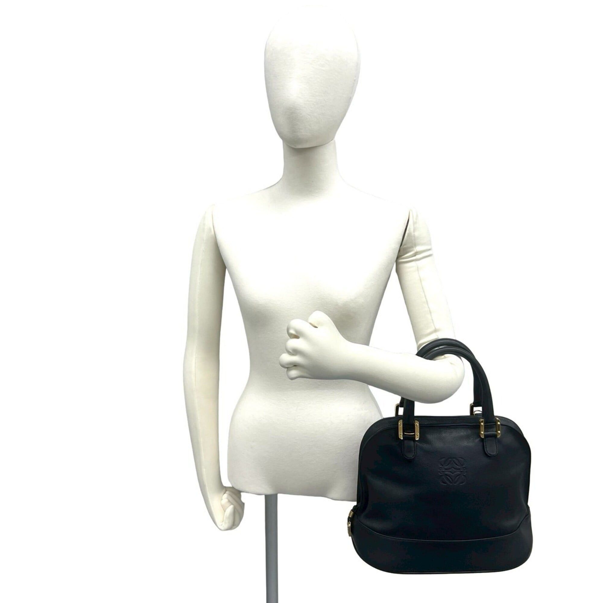 Loewe LOEWE Vintage Anagram Logo Engraved Leather Handbag Tote Bag Mini Boston Black 61956 Size ONE SIZE - 2 Thumbnail