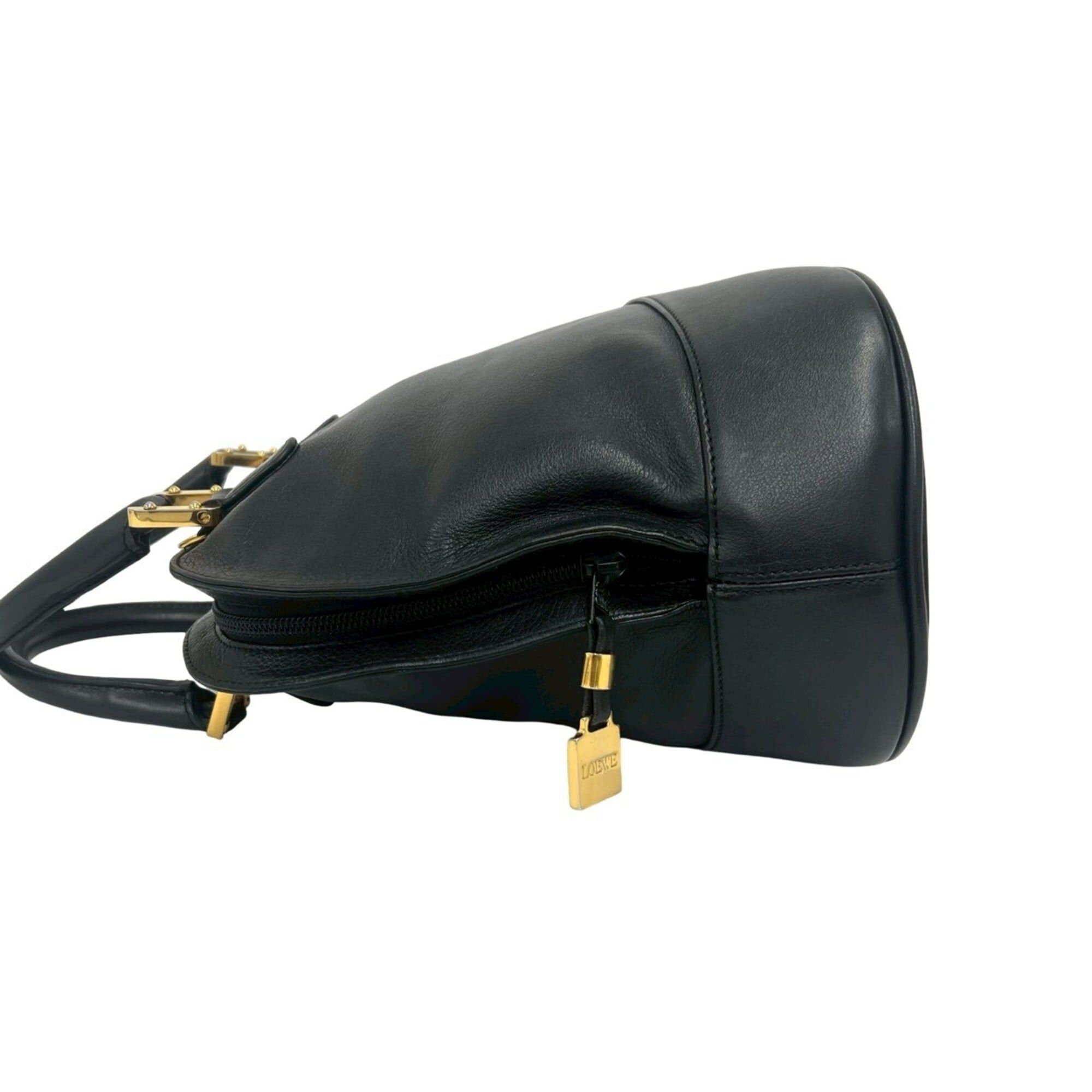 Loewe LOEWE Vintage Anagram Logo Engraved Leather Handbag Tote Bag Mini Boston Black 61956 Size ONE SIZE - 5 Thumbnail