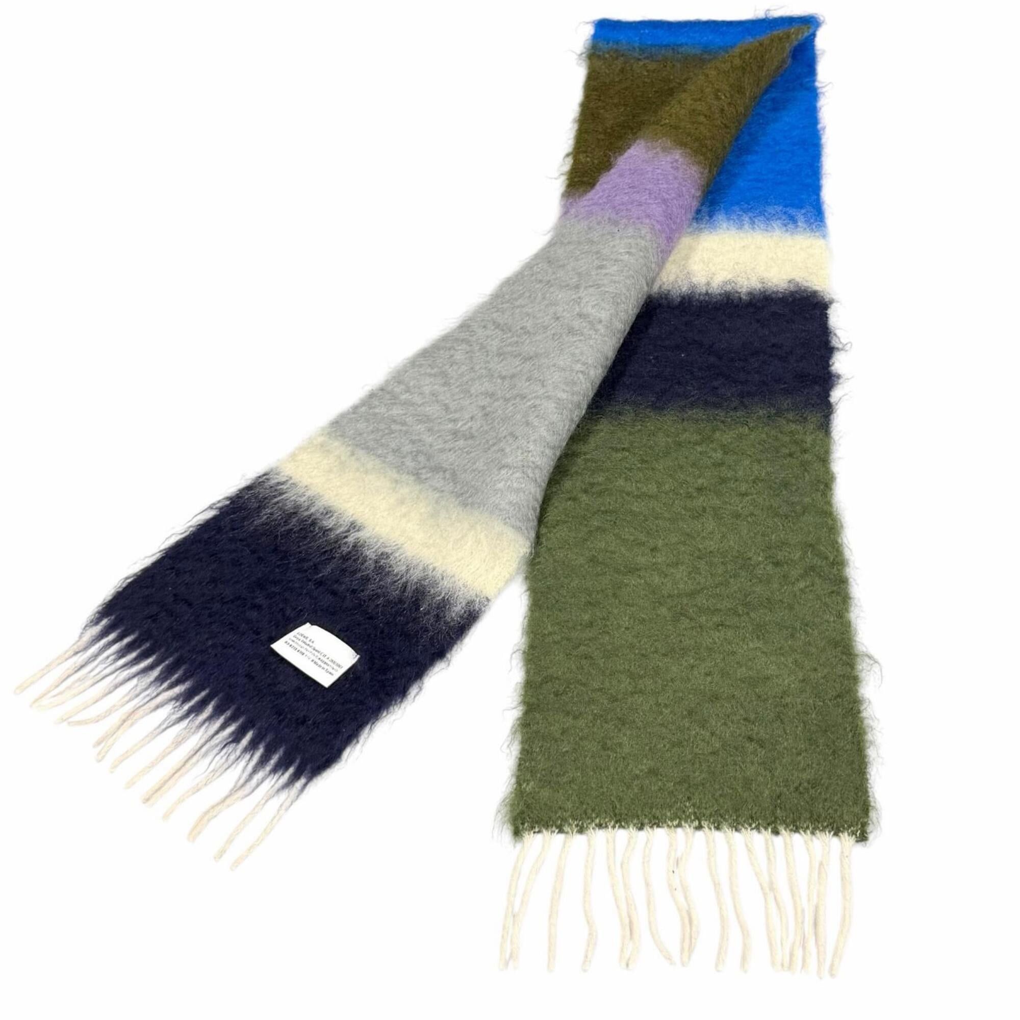 Loewe LOEWE 28003861 Mohair Wool Blend Leather Anagram Logo Patch Border Pattern Fringe Scarf Multi-color Made in Spain Authentic Women's Size ONE SIZE - 2 Thumbnail