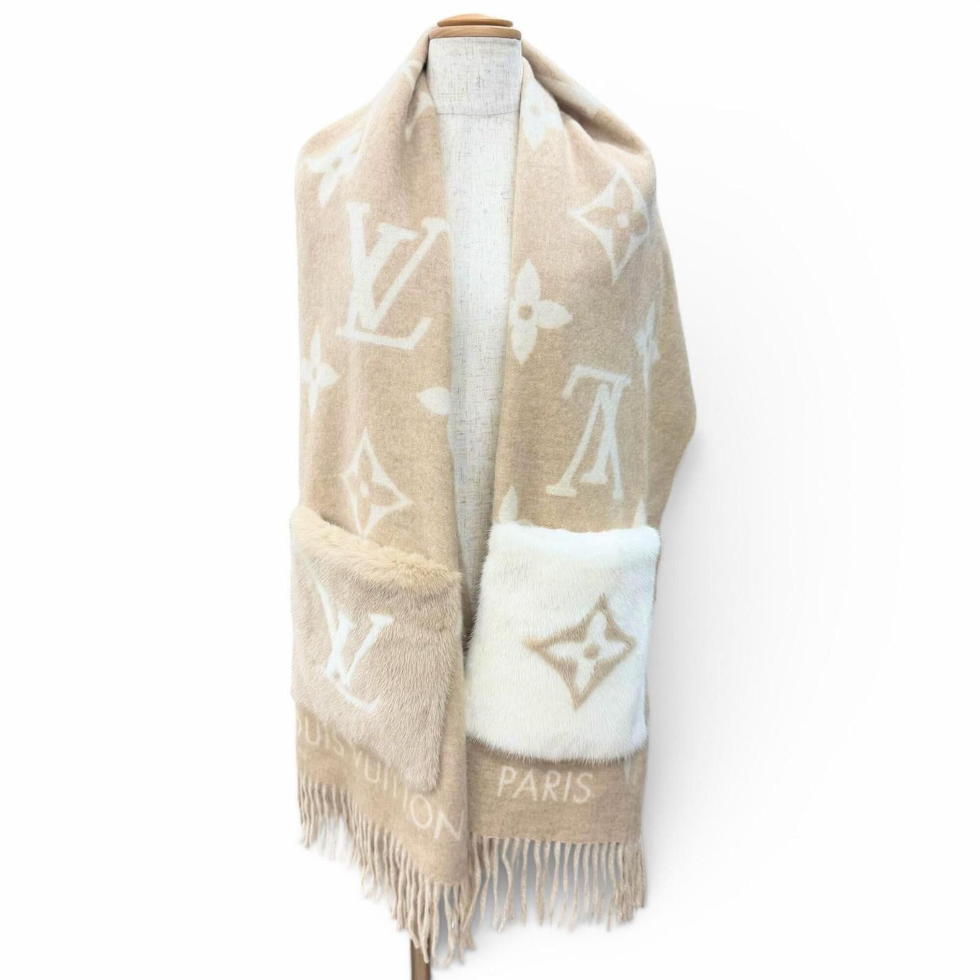 Louis Vuitton LOUIS VUITTON M74354 Echarpe Cold Reykjavik Cashmere Mink Fur Scarf, Beige, Made in Italy, Authentic, Women's, with Box Size ONE SIZE - 4 Thumbnail
