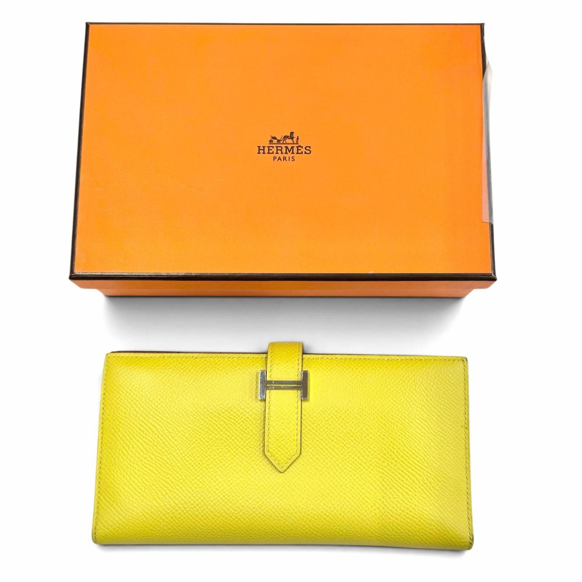 Hermes HERMES Bearn Soufflé Verso Veau Epsom Lime Terre Batue Bicolor Long Wallet with Silver Hardware, Z Stamp (2021), Made in France, Women's Size ONE SIZE - 2 Thumbnail