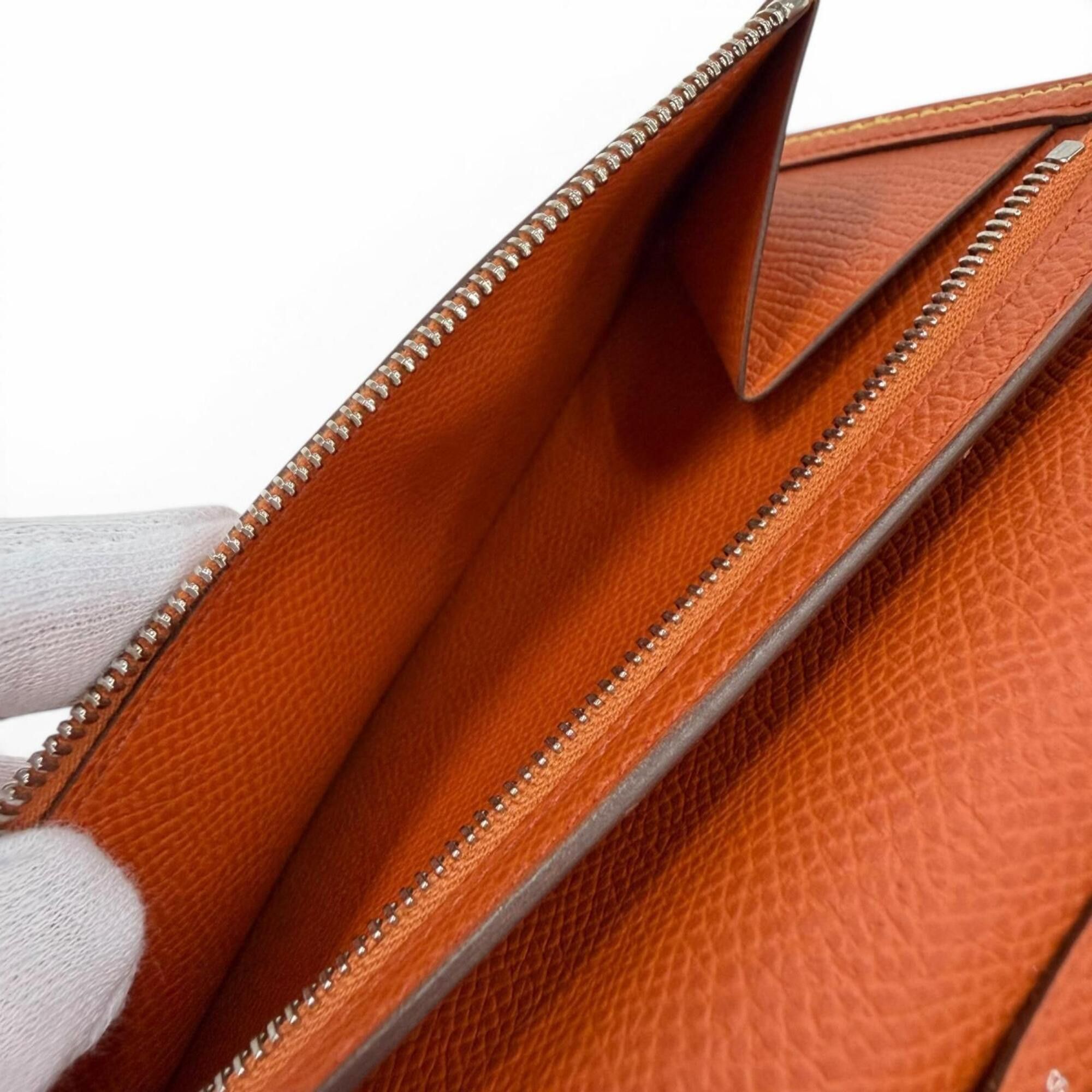 Hermes HERMES Bearn Soufflé Verso Veau Epsom Lime Terre Batue Bicolor Long Wallet with Silver Hardware, Z Stamp (2021), Made in France, Women's Size ONE SIZE - 7 Thumbnail