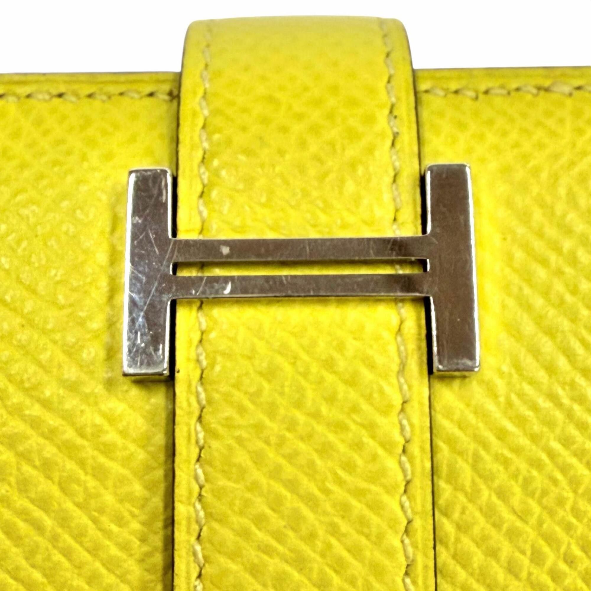 Hermes HERMES Bearn Soufflé Verso Veau Epsom Lime Terre Batue Bicolor Long Wallet with Silver Hardware, Z Stamp (2021), Made in France, Women's Size ONE SIZE - 8 Thumbnail