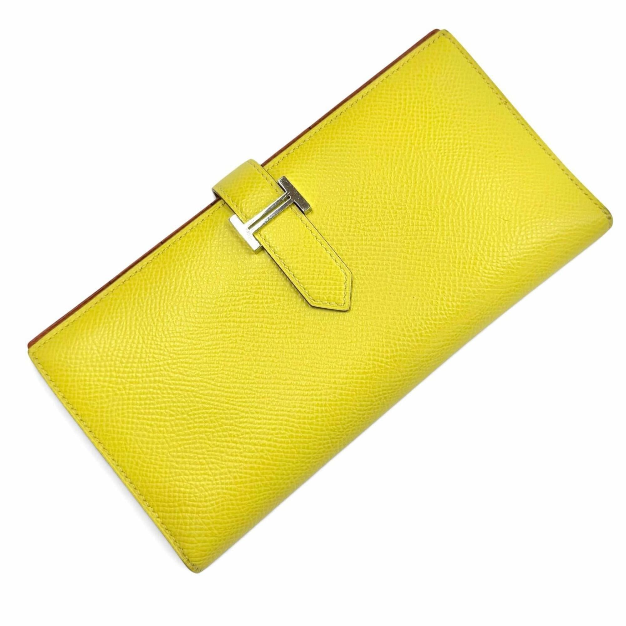 Hermes HERMES Bearn Soufflé Verso Veau Epsom Lime Terre Batue Bicolor Long Wallet with Silver Hardware, Z Stamp (2021), Made in France, Women's Size ONE SIZE - 4 Thumbnail