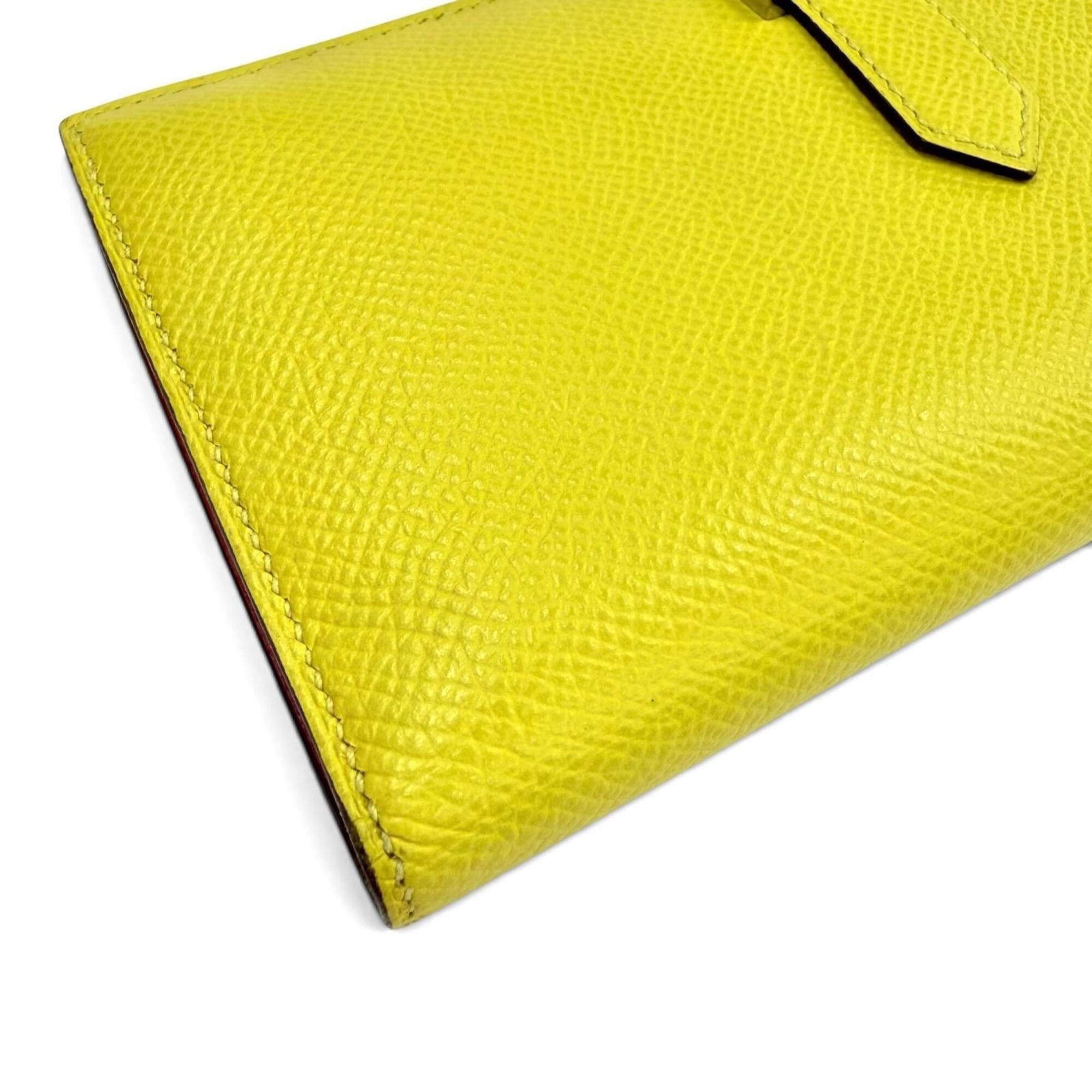 Hermes HERMES Bearn Soufflé Verso Veau Epsom Lime Terre Batue Bicolor Long Wallet with Silver Hardware, Z Stamp (2021), Made in France, Women's Size ONE SIZE - 5 Thumbnail