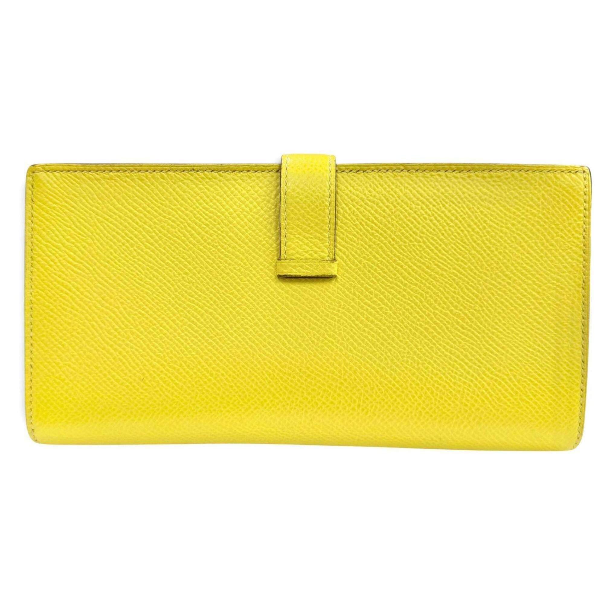 Hermes HERMES Bearn Soufflé Verso Veau Epsom Lime Terre Batue Bicolor Long Wallet with Silver Hardware, Z Stamp (2021), Made in France, Women's Size ONE SIZE - 3 Thumbnail