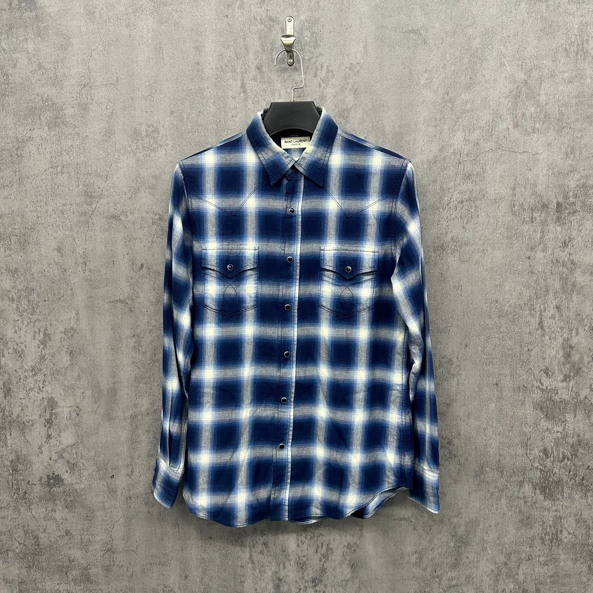 Saint Laurent Paris Saint Laurent Blue Plaid Western Shirt Size M Size US M / EU 48-50 / 2 - 3 Thumbnail