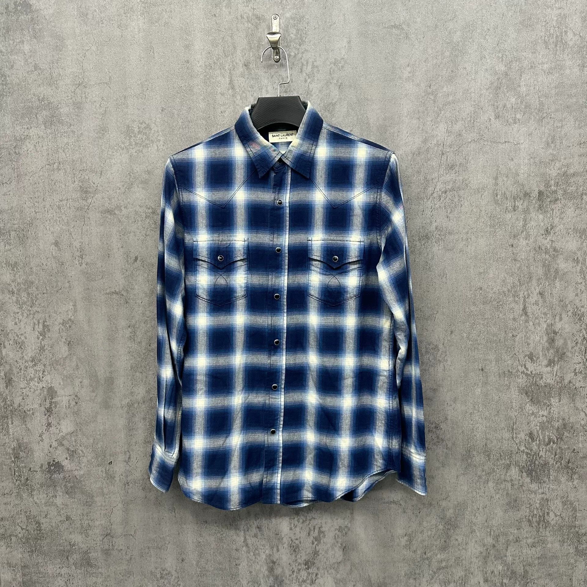 Saint Laurent Paris Saint Laurent Blue Plaid Western Shirt Size M Size US M / EU 48-50 / 2 - 2 Thumbnail