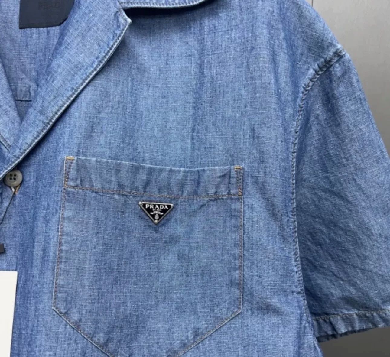 Prada Prada Triangle Logo Denim Short Sleeve Shirt XL Size US XL / EU 56 / 4 - 3 Thumbnail