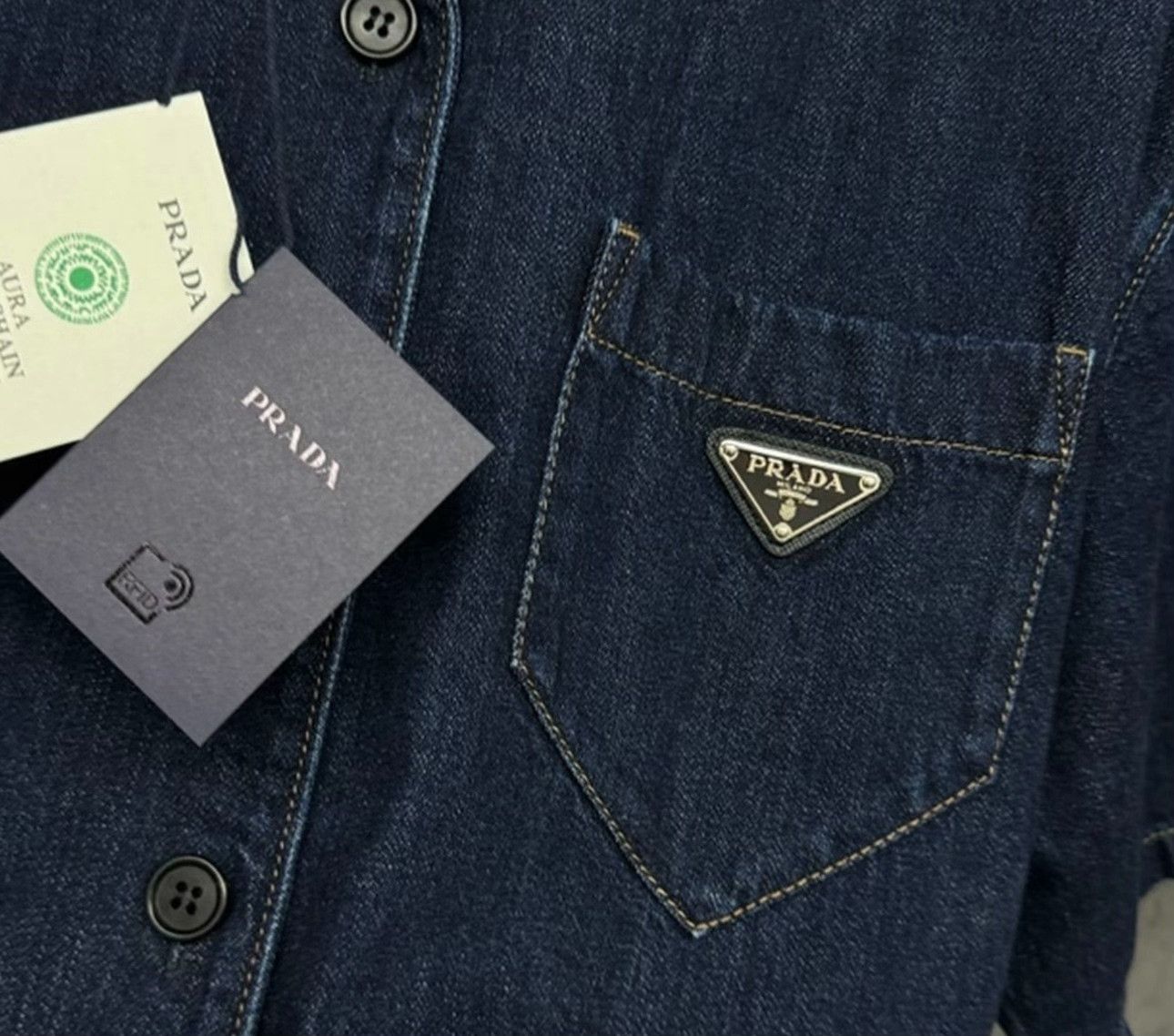 Prada Prada Triangle Logo Denim Short Sleeve Shirt 40 Size US M / EU 48-50 / 2 - 5 Thumbnail