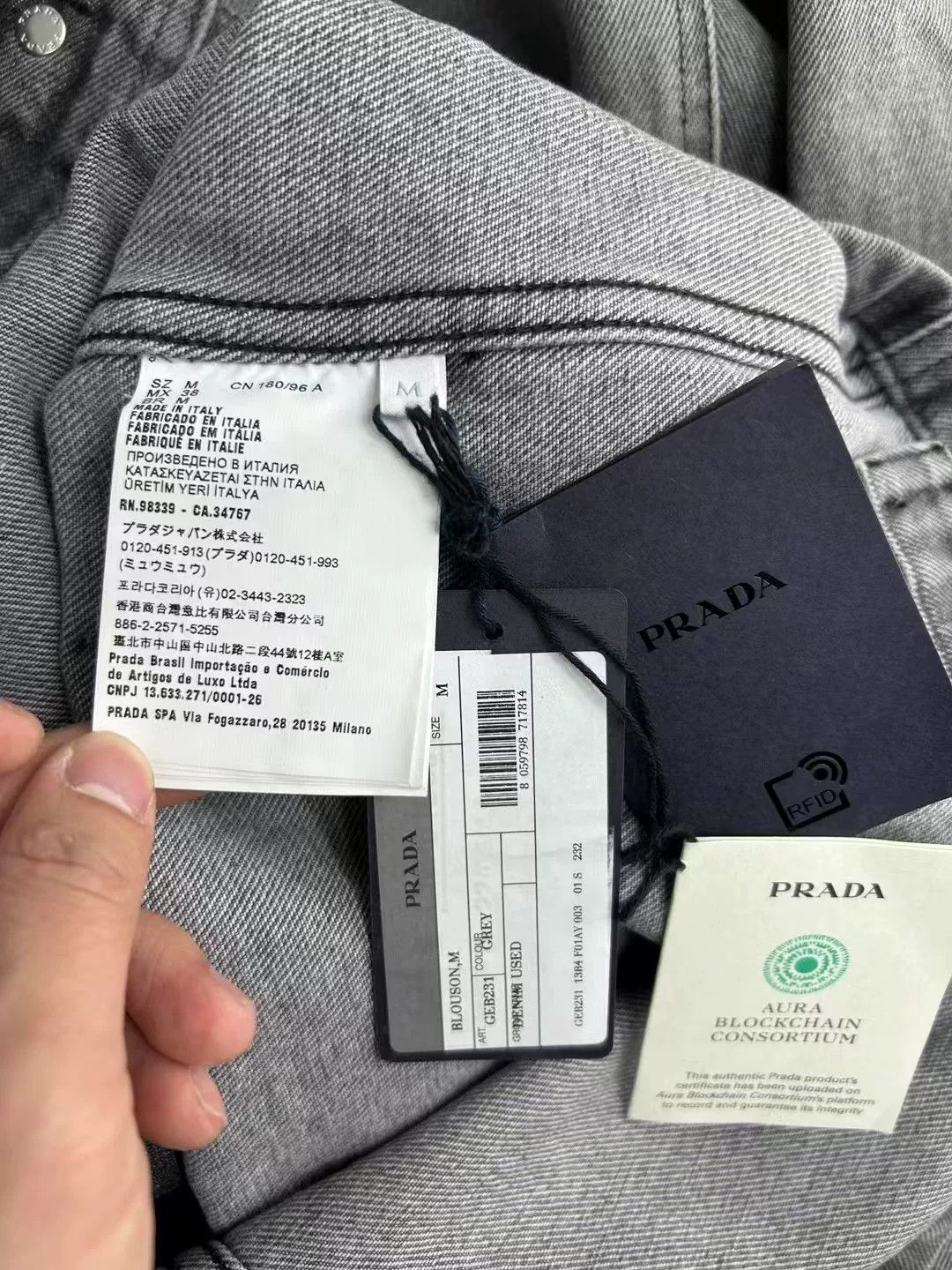 Prada Prada Grey Washed Denim Logo Jacket Size M Size US M / EU 48-50 / 2 - 5 Thumbnail