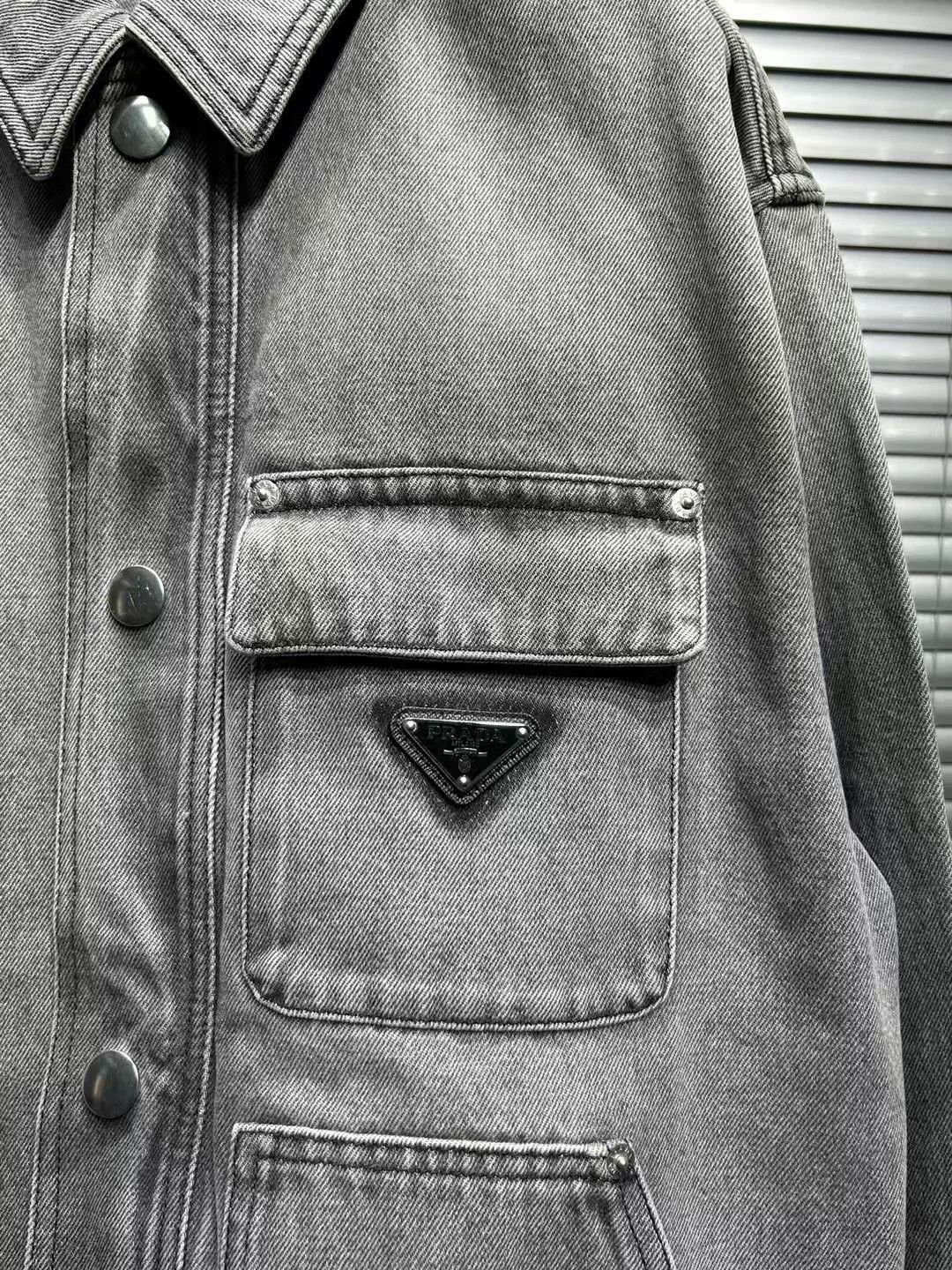 Prada Prada Grey Washed Denim Logo Jacket Size M Size US M / EU 48-50 / 2 - 4 Thumbnail