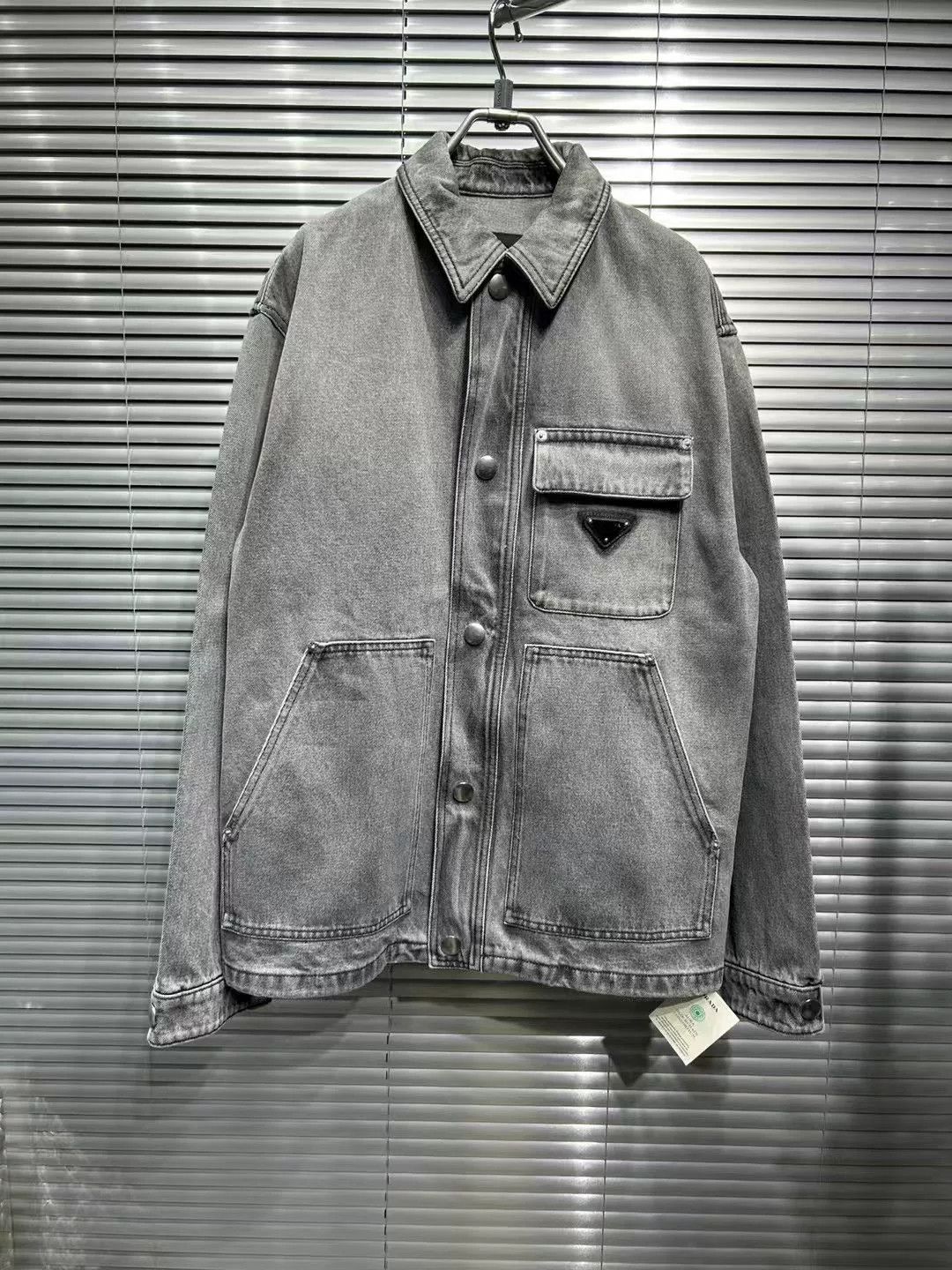 Prada Prada Grey Washed Denim Logo Jacket Size M Size US M / EU 48-50 / 2 - 2 Thumbnail