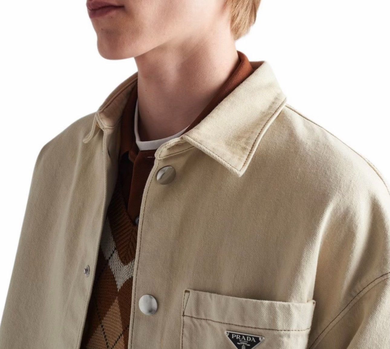 Prada Prada Distressed Triangle Logo Denim Jacket Size XS Size US XS / EU 42 / 0 - 3 Thumbnail