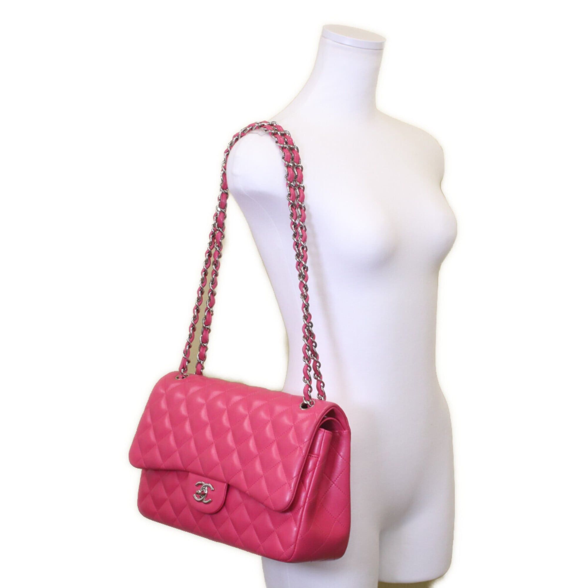 Chanel CHANEL A58600 Pink Lambskin Silver Hardware Double Flap Large Matelassé 30 Shoulder Bag for Women Size ONE SIZE - 11 Thumbnail