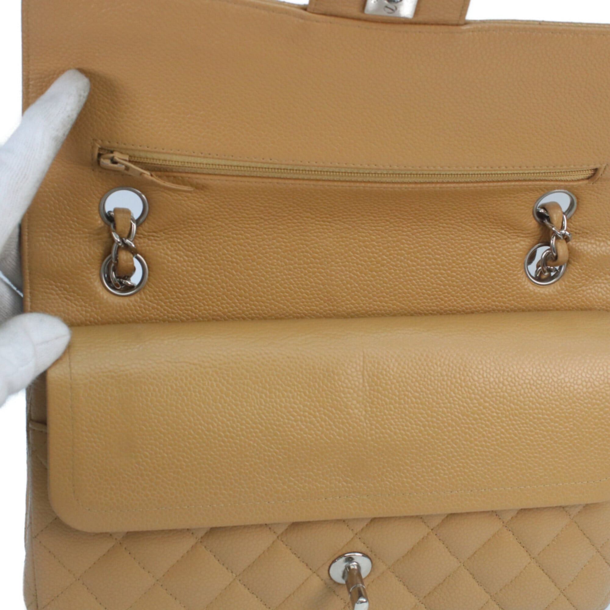 Chanel CHANEL A01112 Beige Caviar Leather Matelassé 25 Shoulder Bag with Silver Hardware (Women's) Size ONE SIZE - 7 Thumbnail