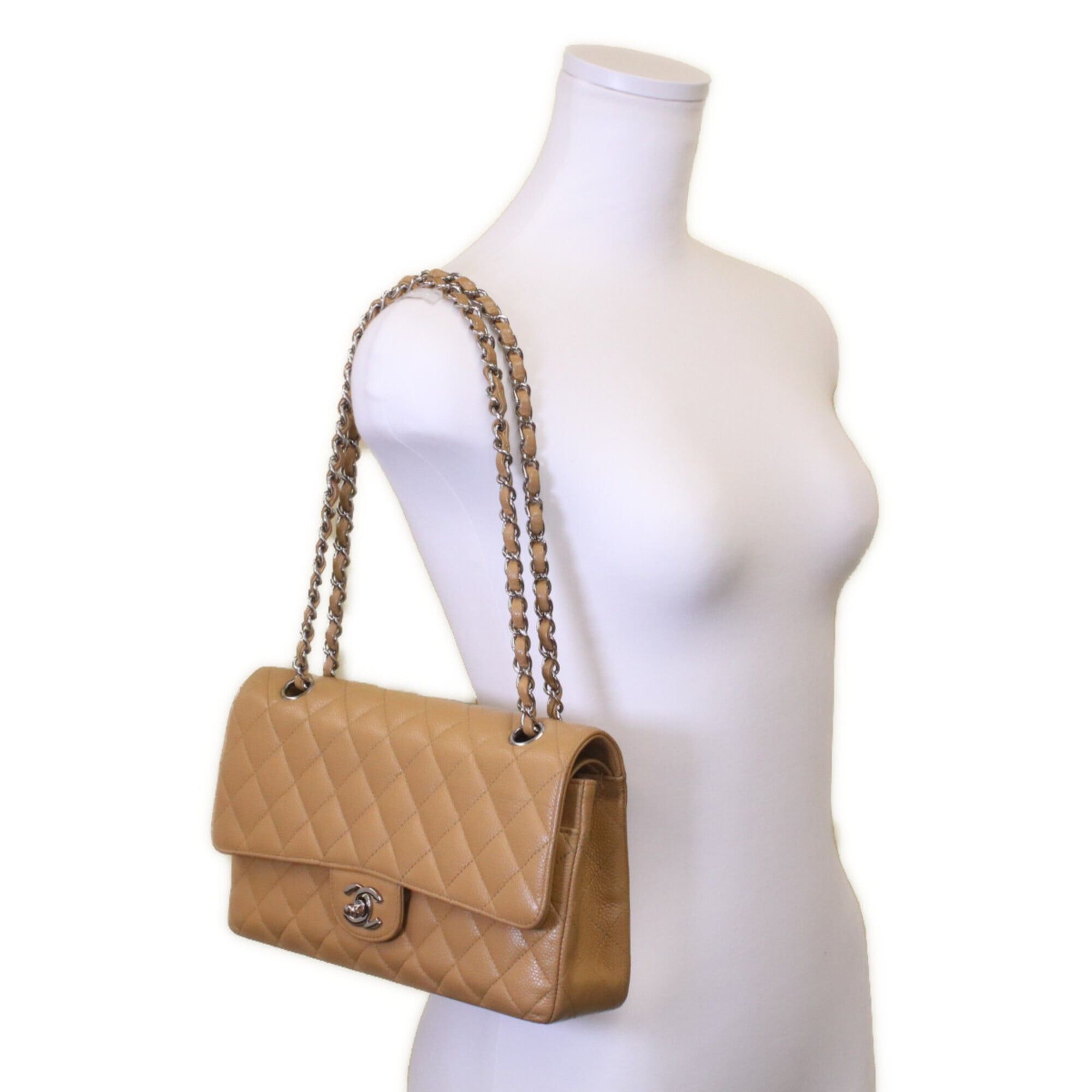 Chanel CHANEL A01112 Beige Caviar Leather Matelassé 25 Shoulder Bag with Silver Hardware (Women's) Size ONE SIZE - 10 Thumbnail