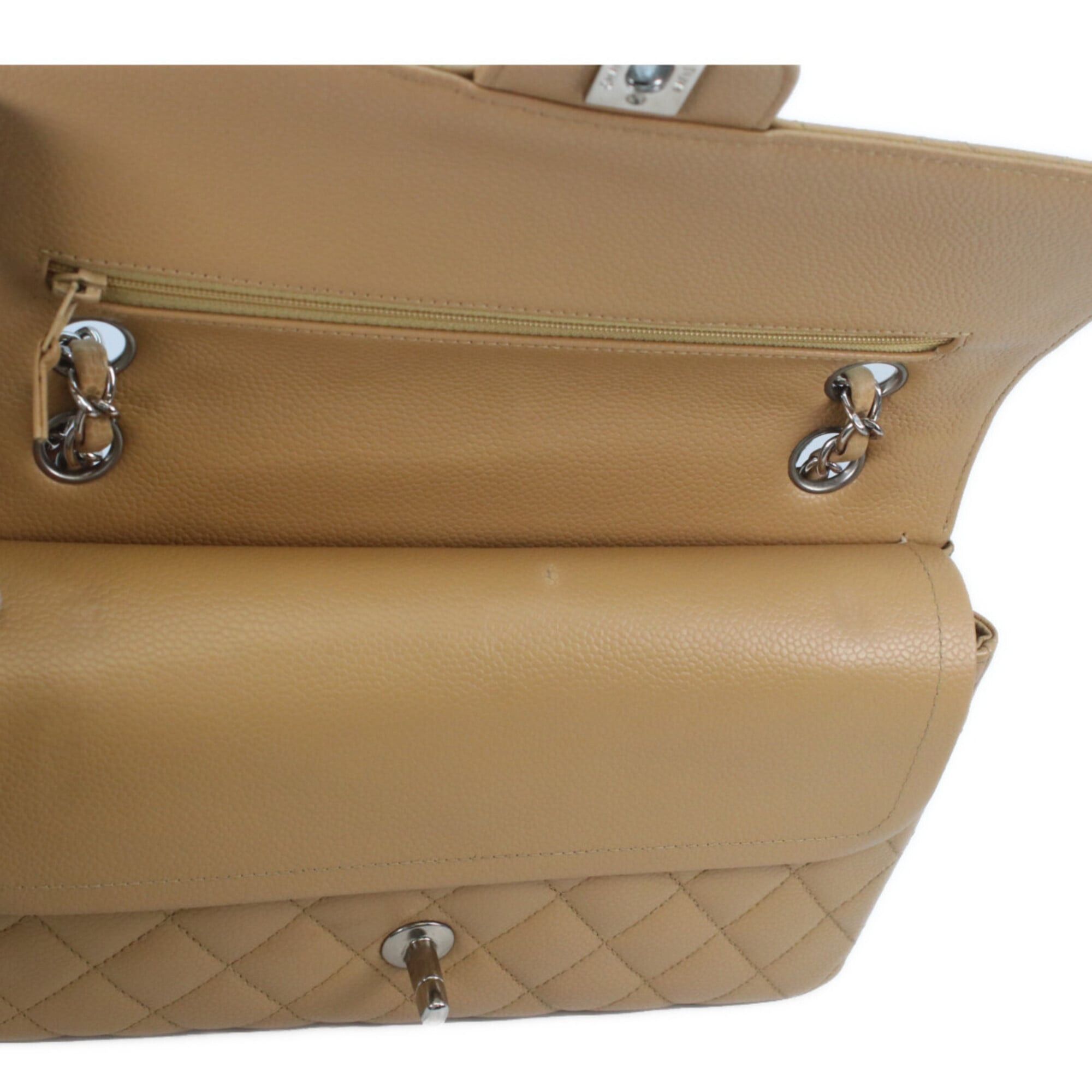 Chanel CHANEL A01112 Beige Caviar Leather Matelassé 25 Shoulder Bag with Silver Hardware (Women's) Size ONE SIZE - 7 Thumbnail