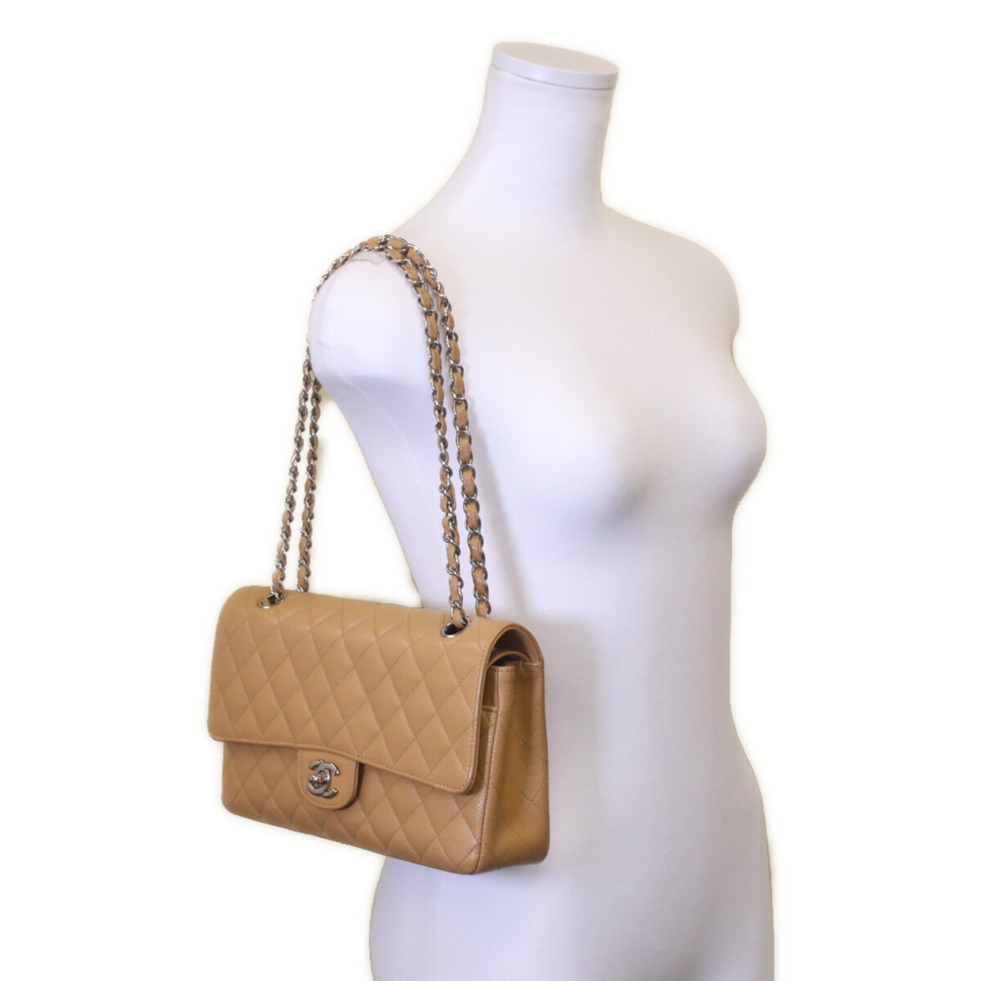 Chanel CHANEL A01112 Beige Caviar Leather Matelassé 25 Shoulder Bag with Silver Hardware (Women's) Size ONE SIZE - 10 Thumbnail